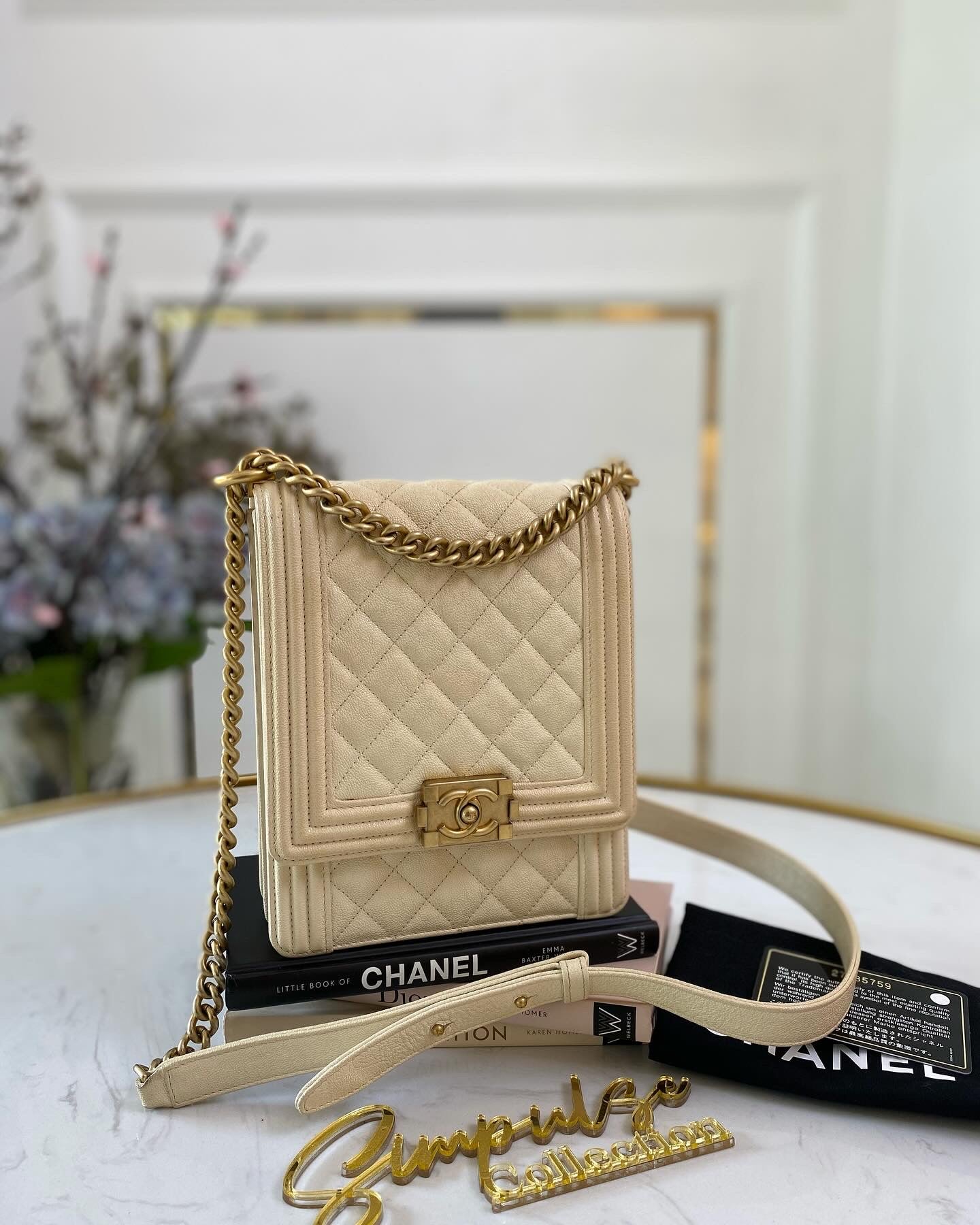 Chanel North South Boy Flap Caviar Offwhite Leather GHW