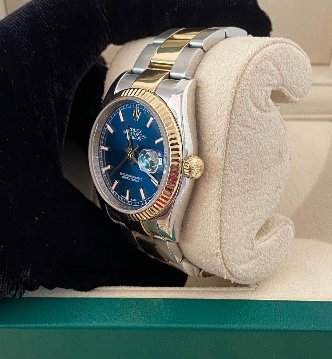 Rolex Datejust Two Tone Blue face Stick Dial