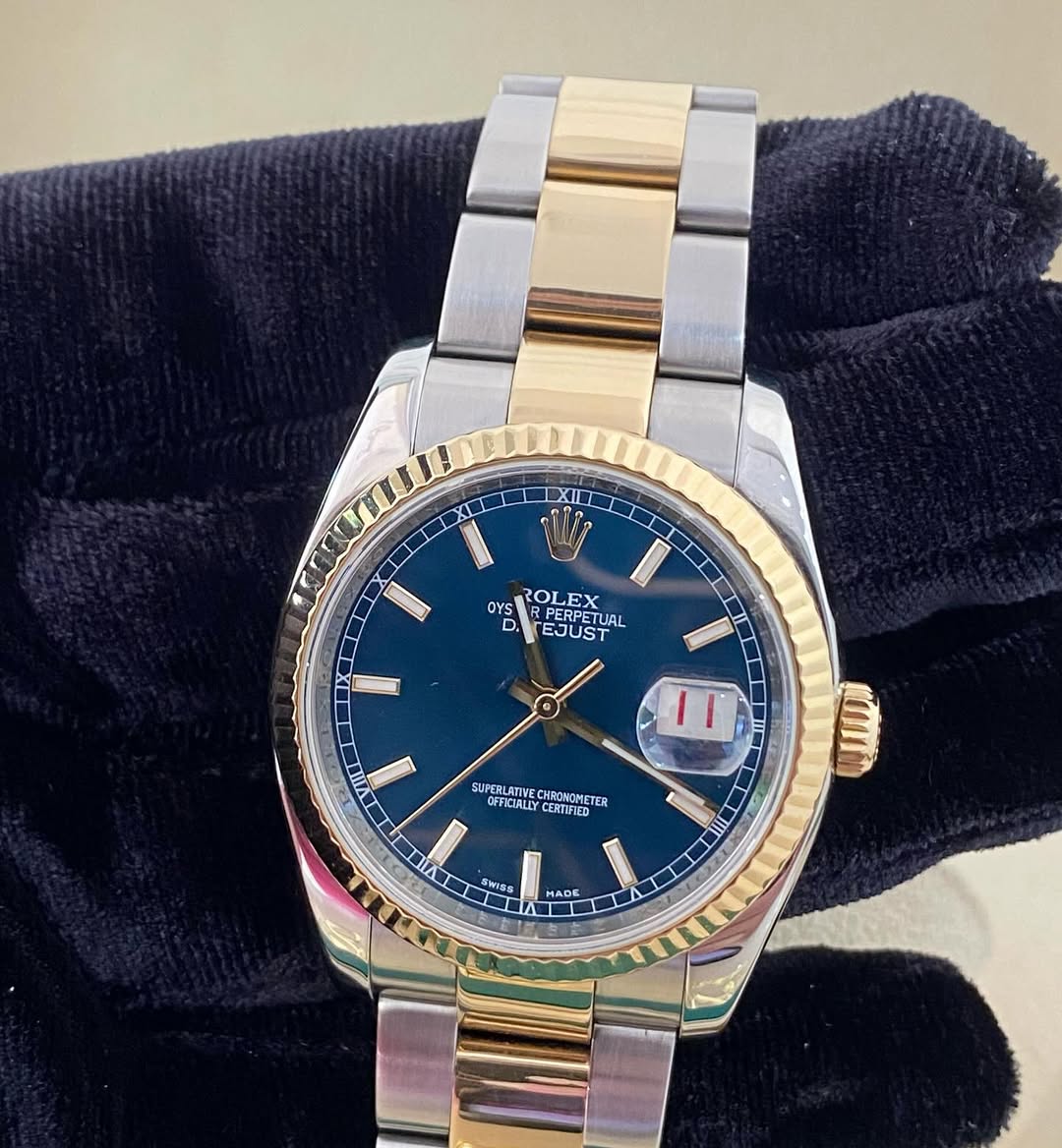 Rolex Datejust Two Tone Blue face Stick Dial