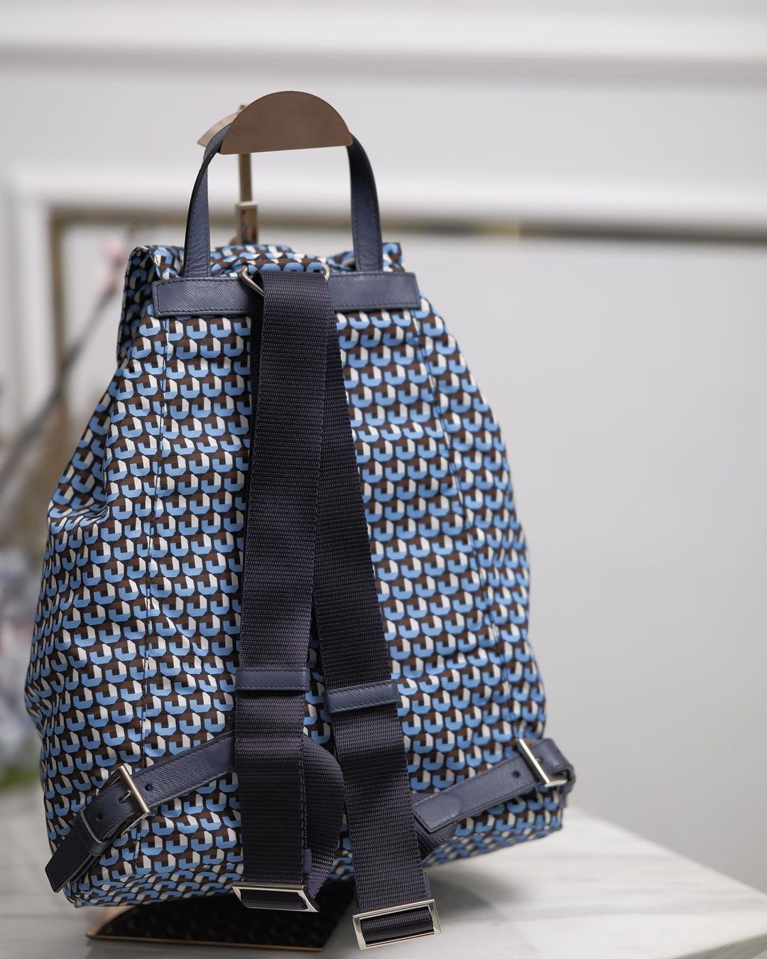P Tessuto Stampato Drawstring Backpack Azzuro Blue