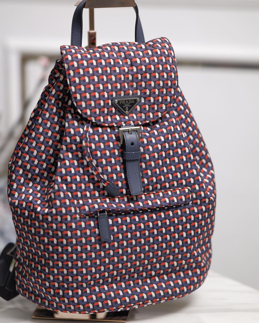 P Tessuto Stampato Drawstring Backpack Rosso Red