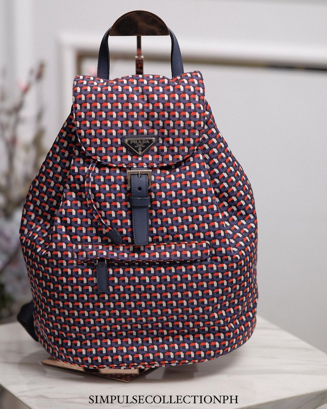 P Tessuto Stampato Drawstring Backpack Rosso Red