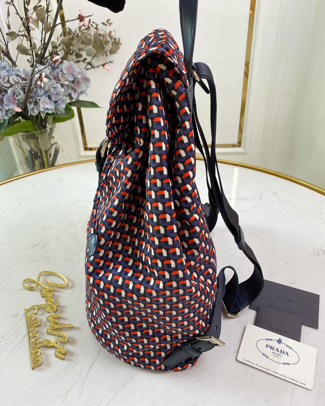 P Tessuto Stampato Drawstring Backpack Rosso Red