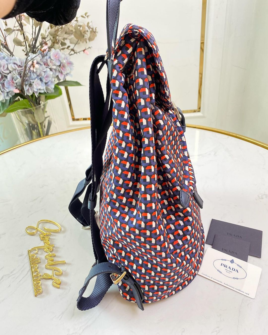 P Tessuto Stampato Drawstring Backpack Rosso Red