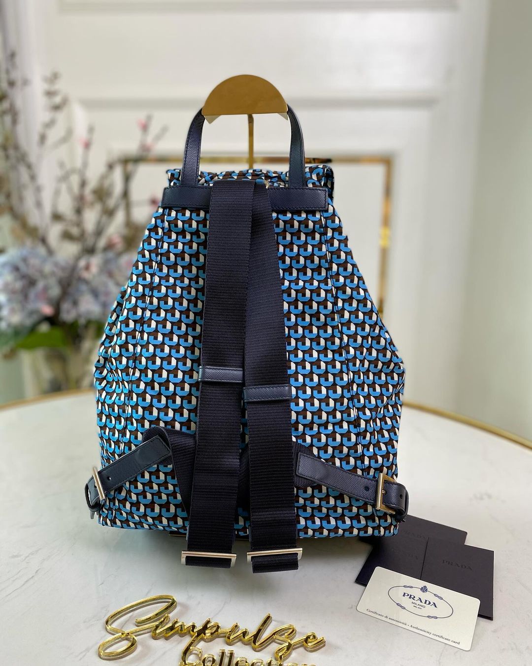 P Tessuto Stampato Drawstring Backpack Azzuro Blue
