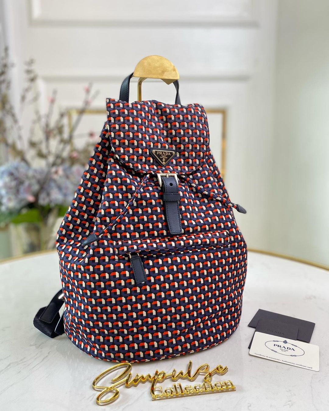 P Tessuto Stampato Drawstring Backpack Rosso Red