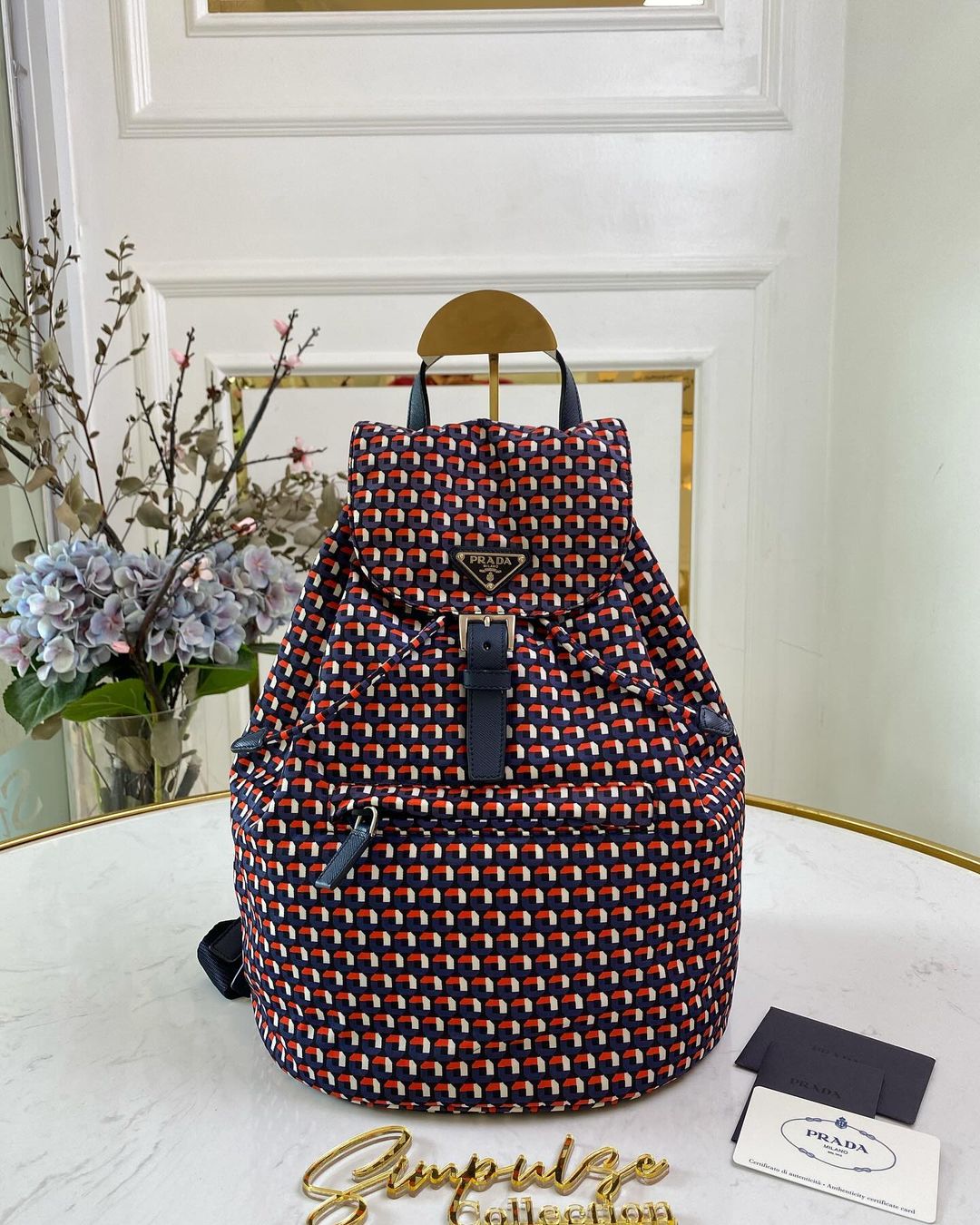 P Tessuto Stampato Drawstring Backpack Rosso Red