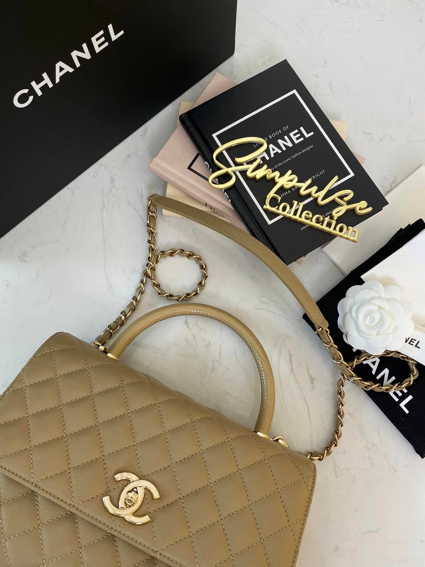 Chanel Coco Caviar Medium Lizard Handle Nude Beige LGHW