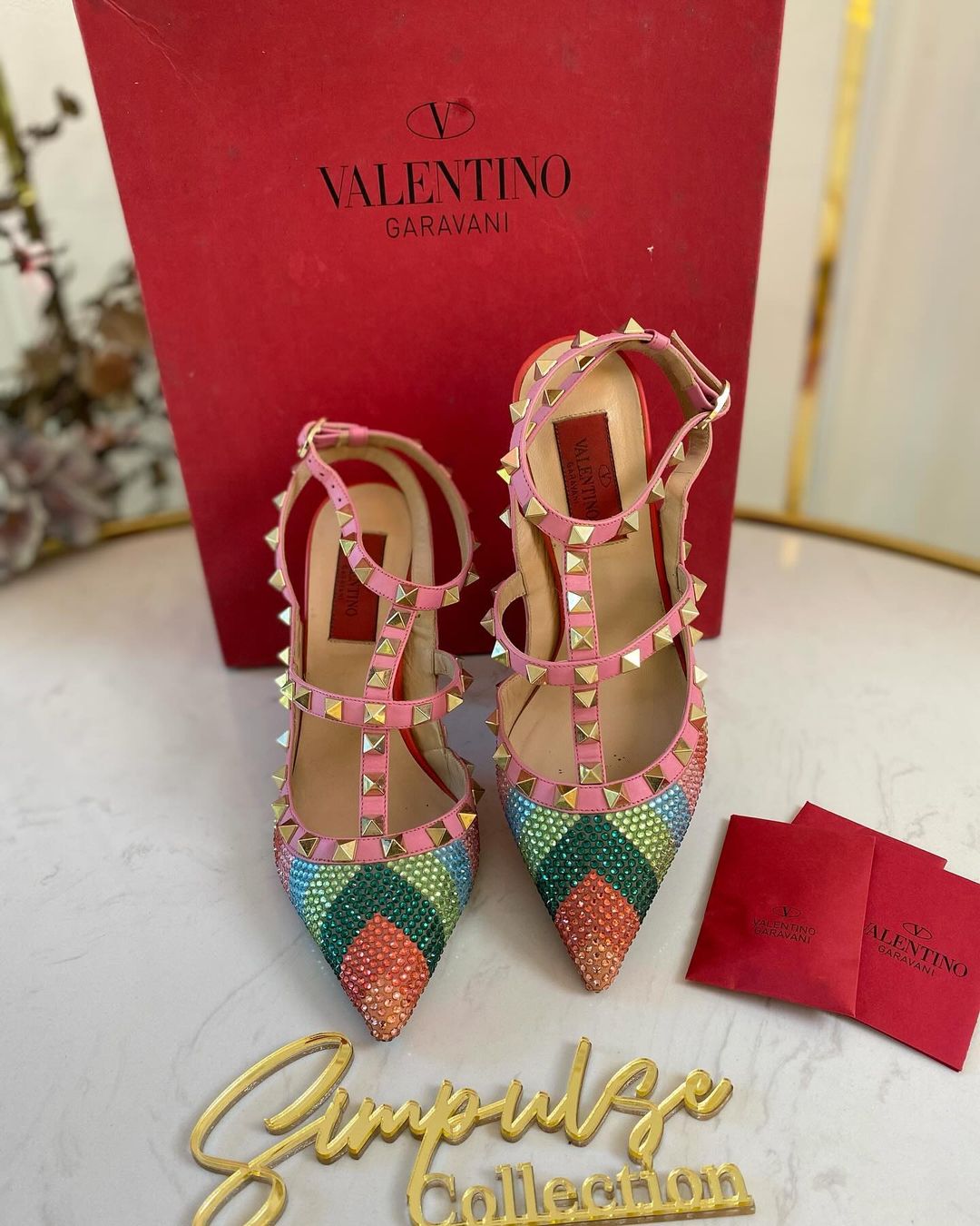 VLTN Multicolor Glitter Rockstud Pumps1