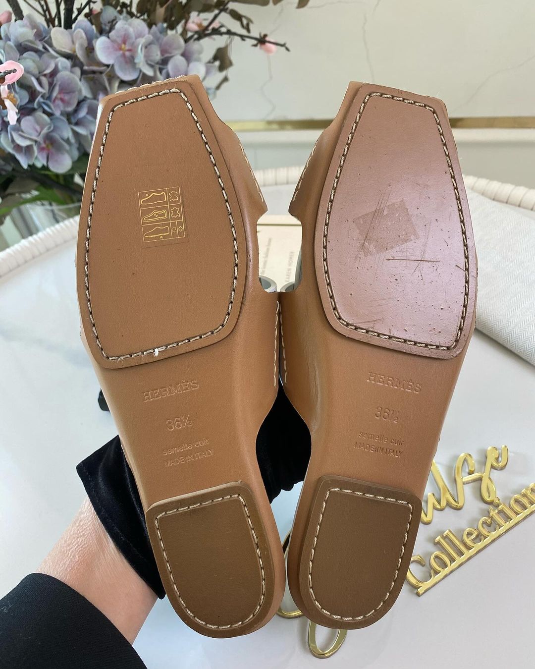 Hermes White Leather Mules