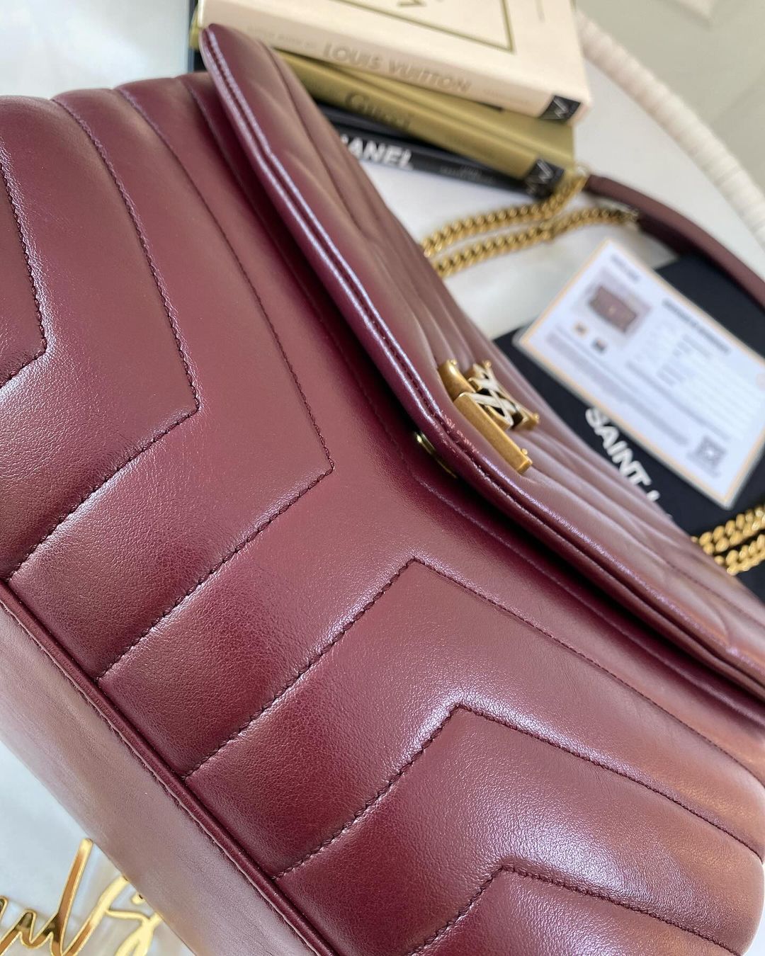 Yves Saint Laurent Lou Medium Quilted Burgundy
