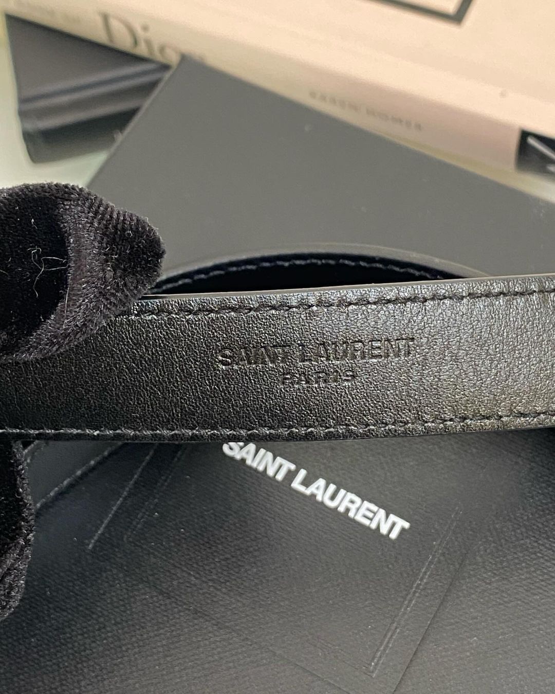 Yves Saint Laurent Cassandre Slim Black Leather Belt