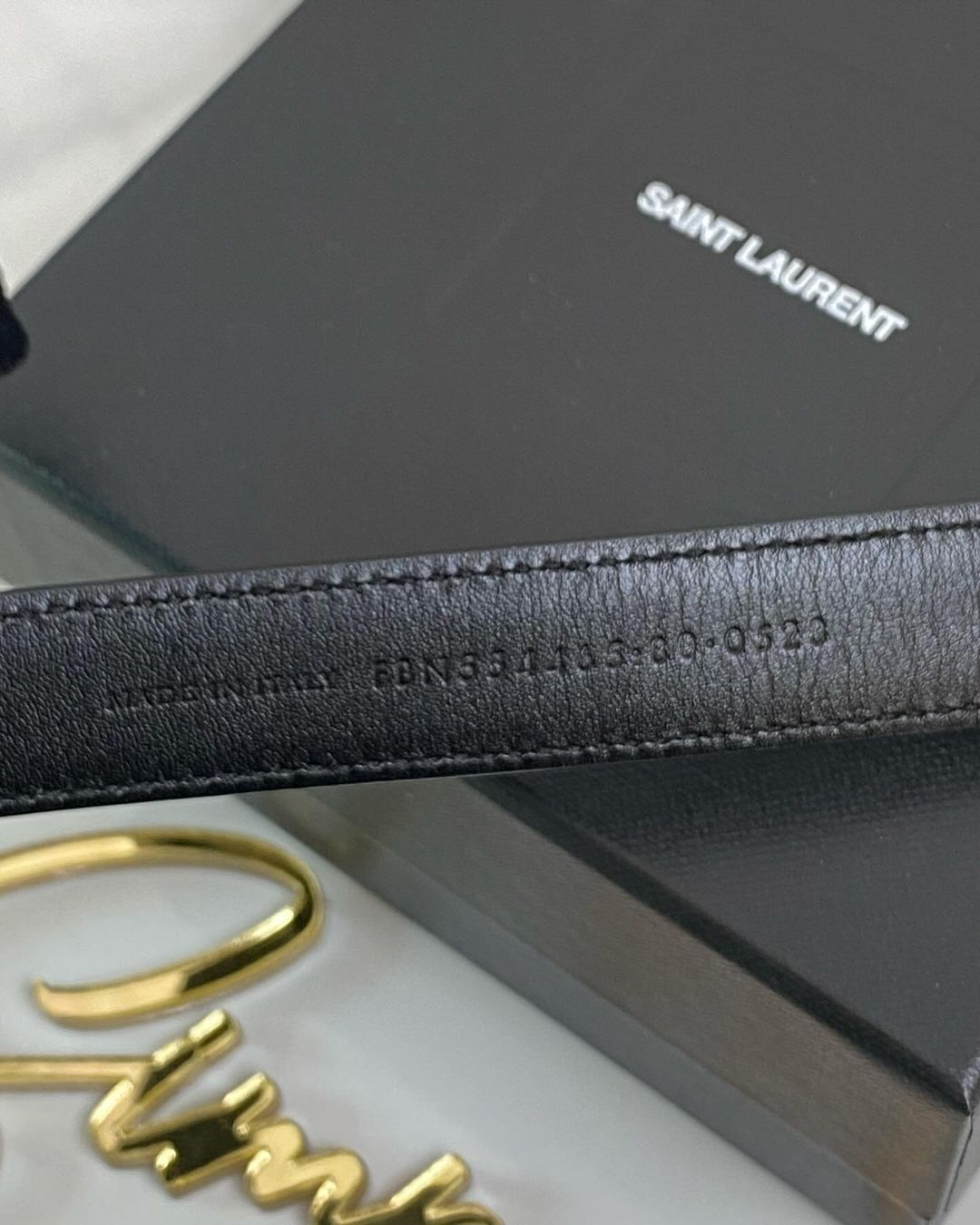 Yves Saint Laurent Cassandre Slim Black Leather Belt