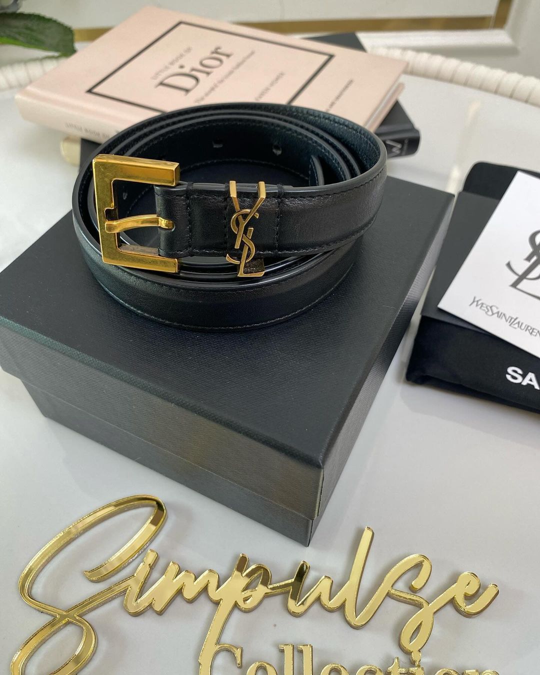 Yves Saint Laurent Cassandre Slim Black Leather Belt