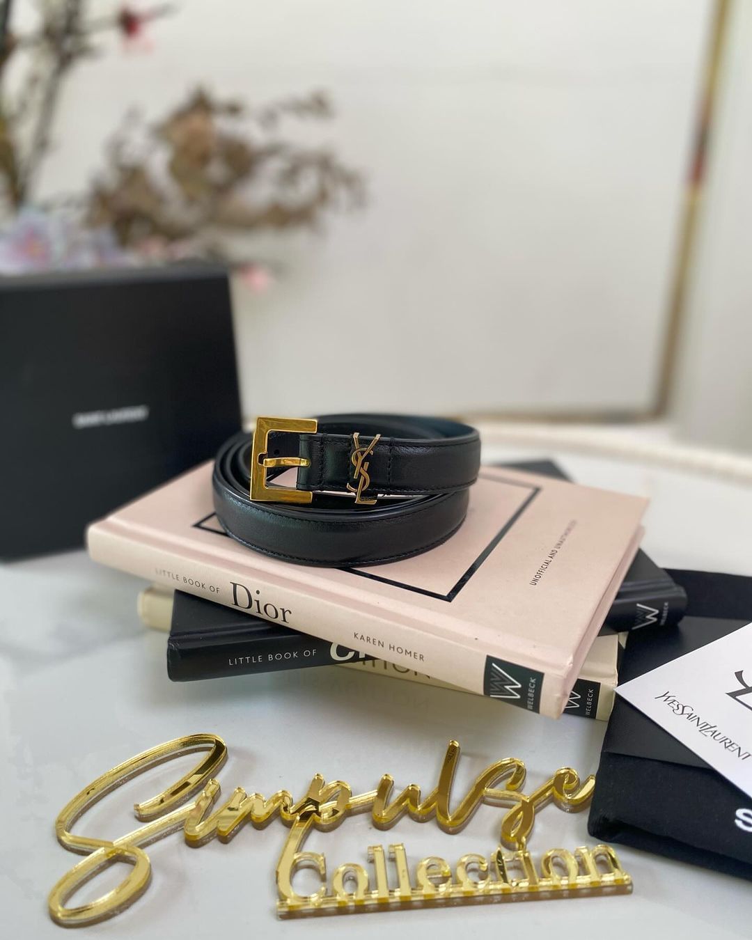 Yves Saint Laurent Cassandre Slim Black Leather Belt