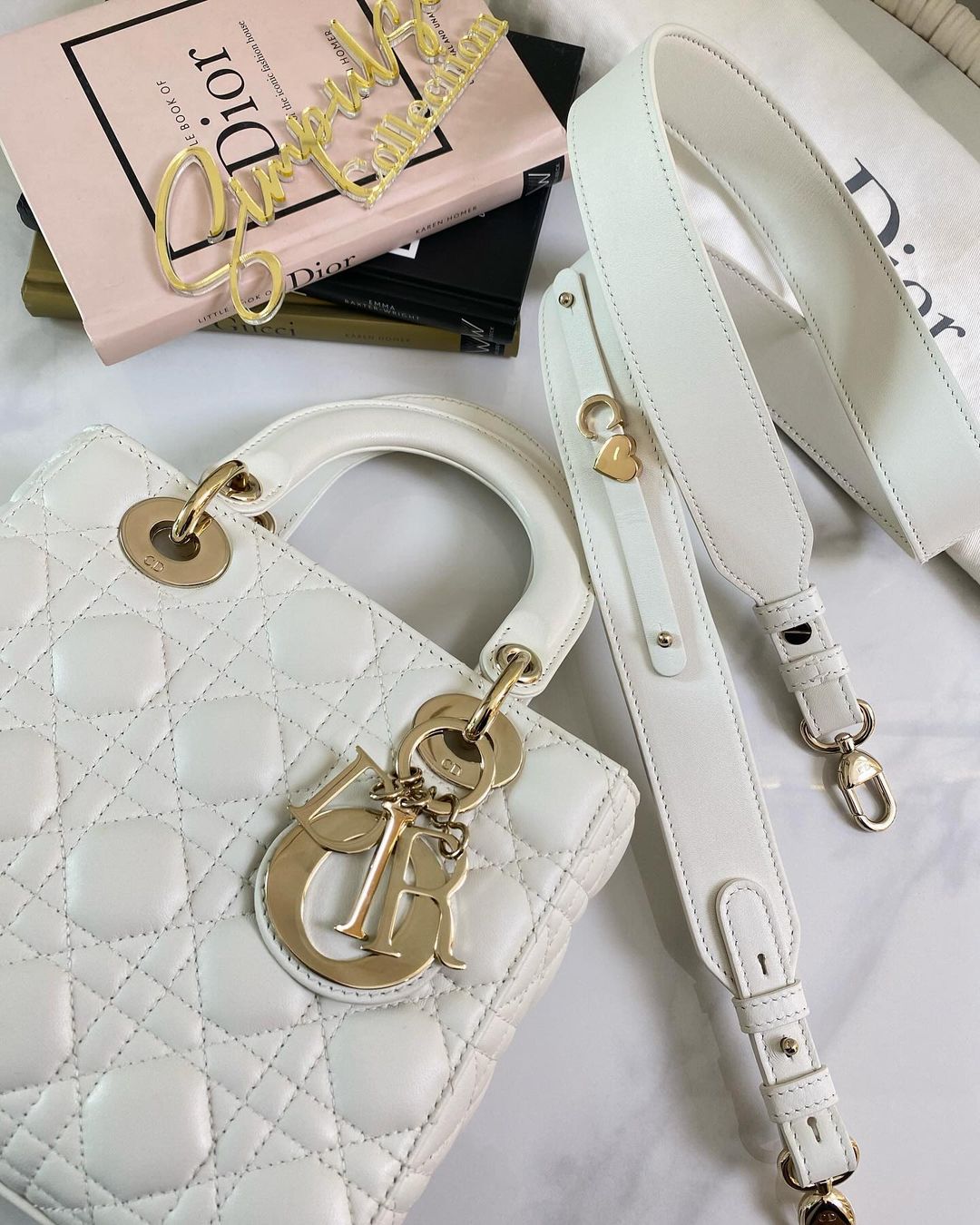 Dior Lady D Small White w/ ABC Strap LGHW