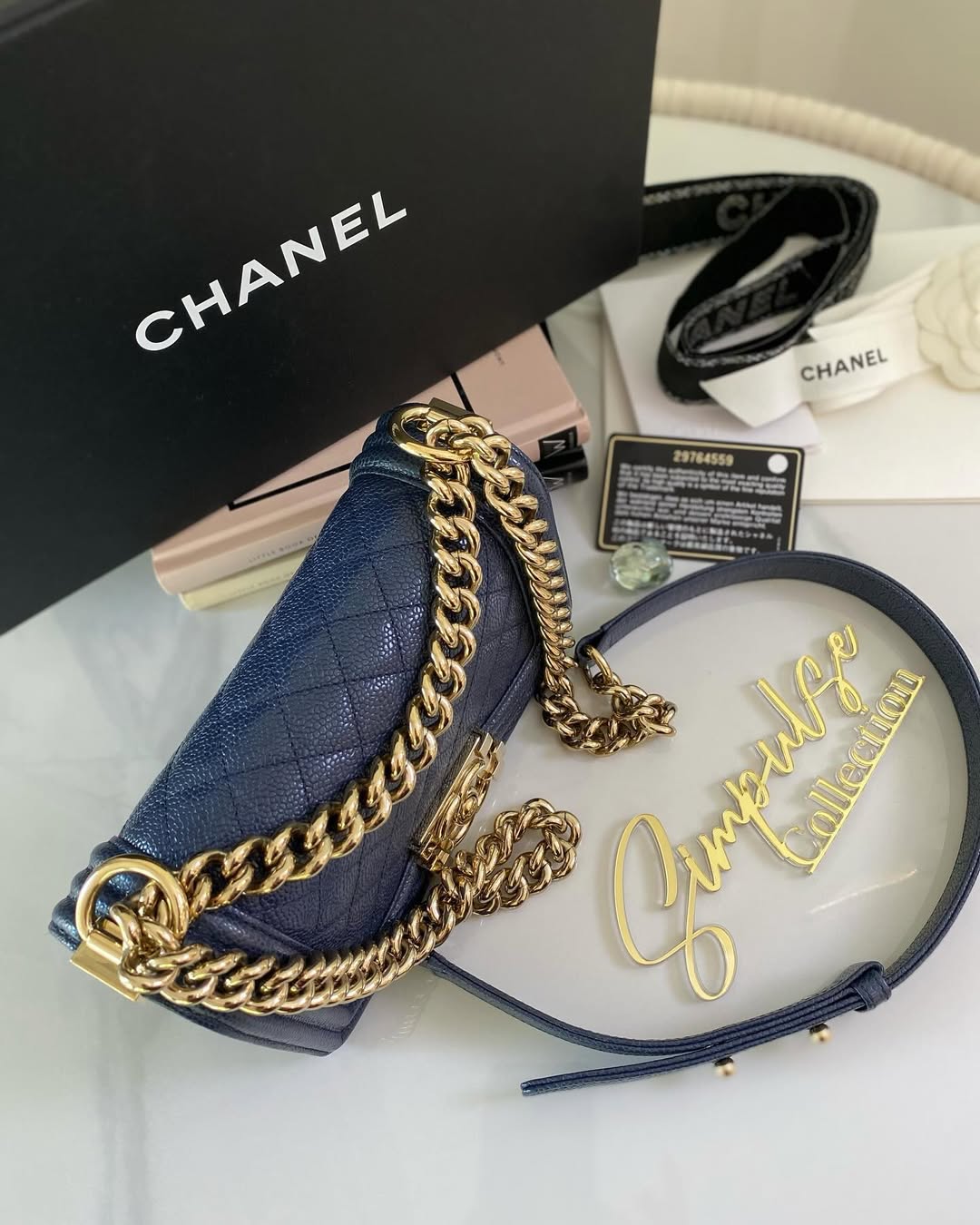 C Small Leboy Caviar Navy Blue LGHW