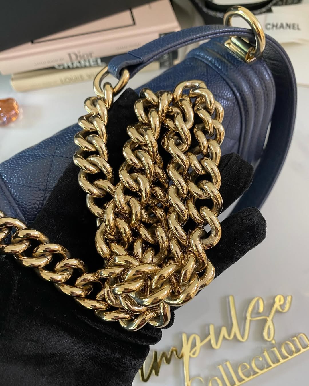 C Small Leboy Caviar Navy Blue LGHW