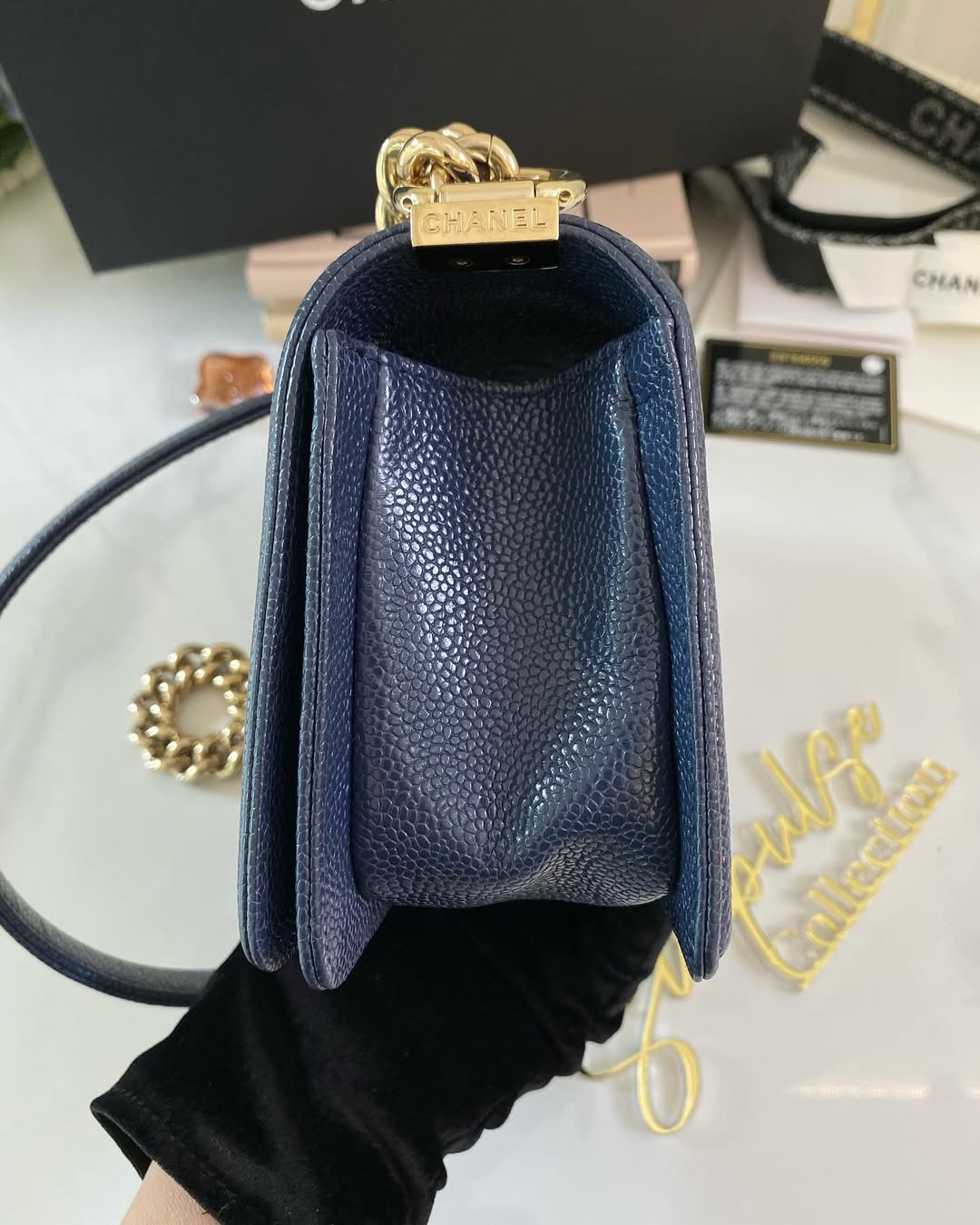 C Small Leboy Caviar Navy Blue LGHW