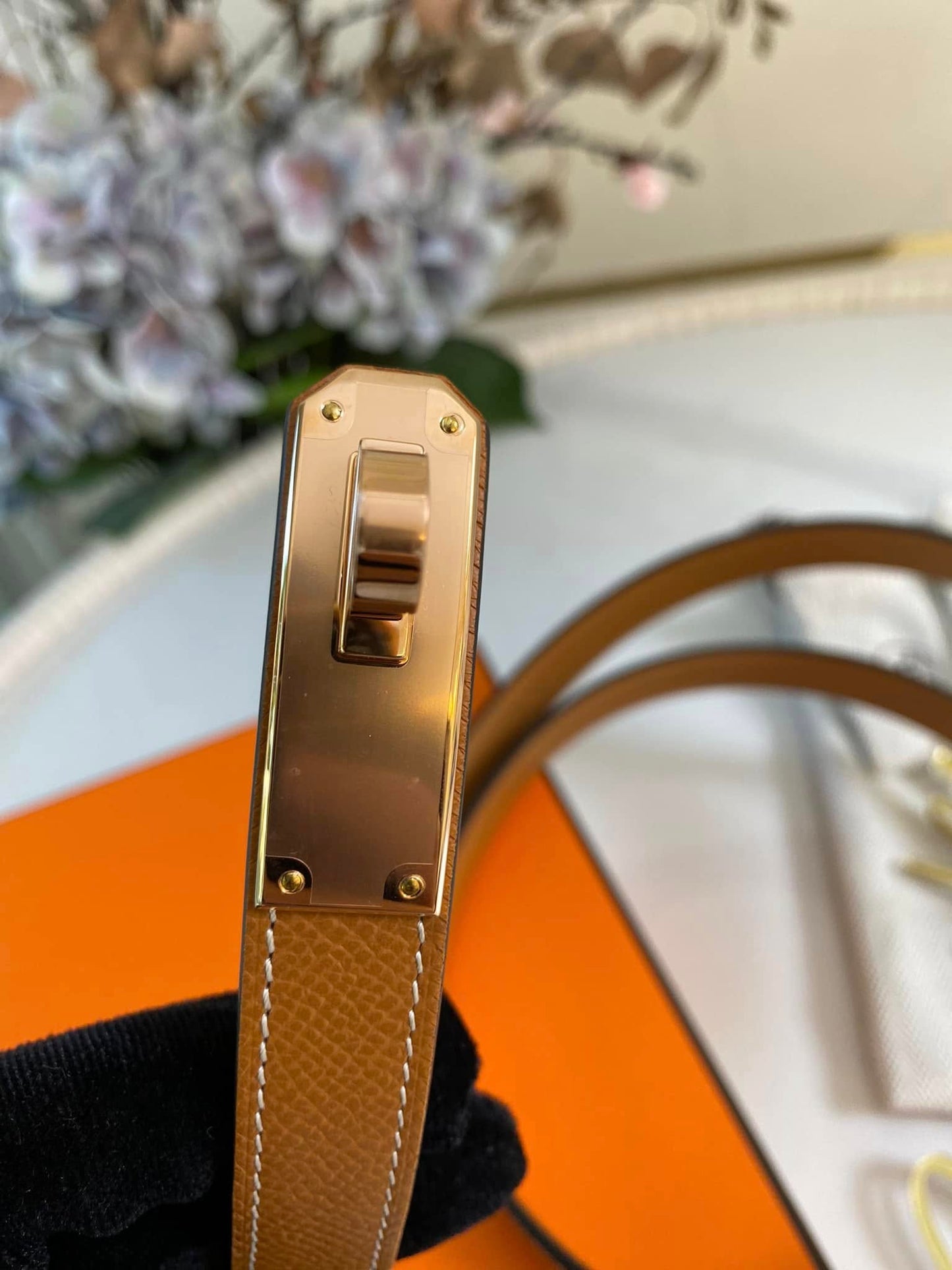 H Kelly Belt Tan GHW