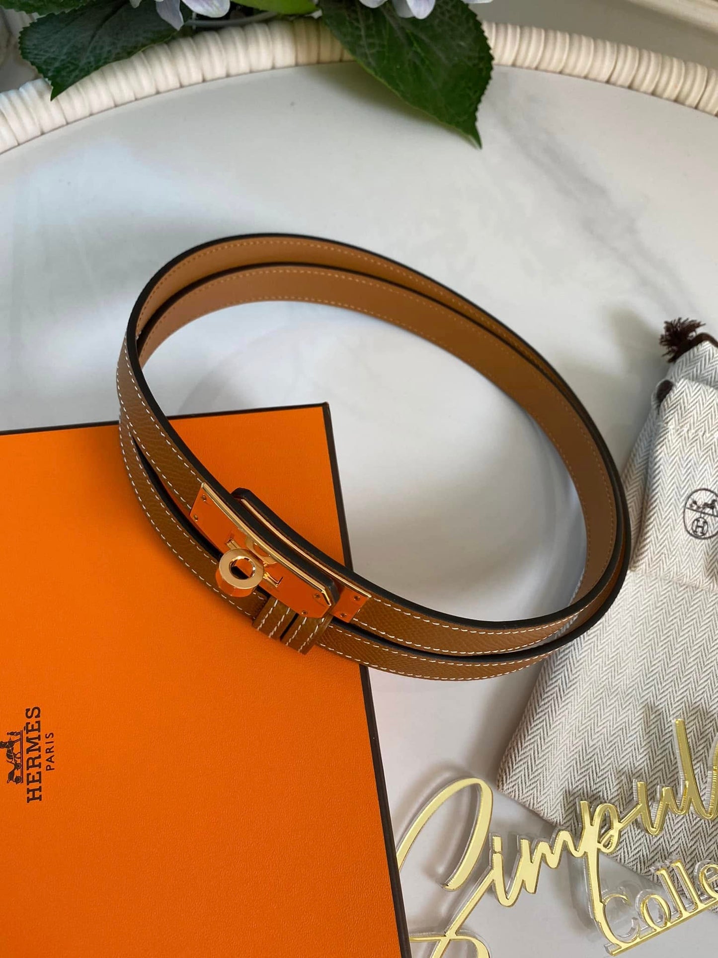 H Kelly Belt Tan GHW