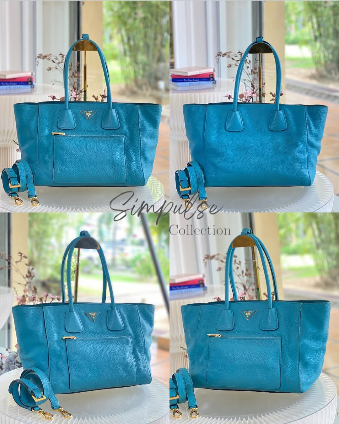 P Vitello Daino Turquoise Leather Tote