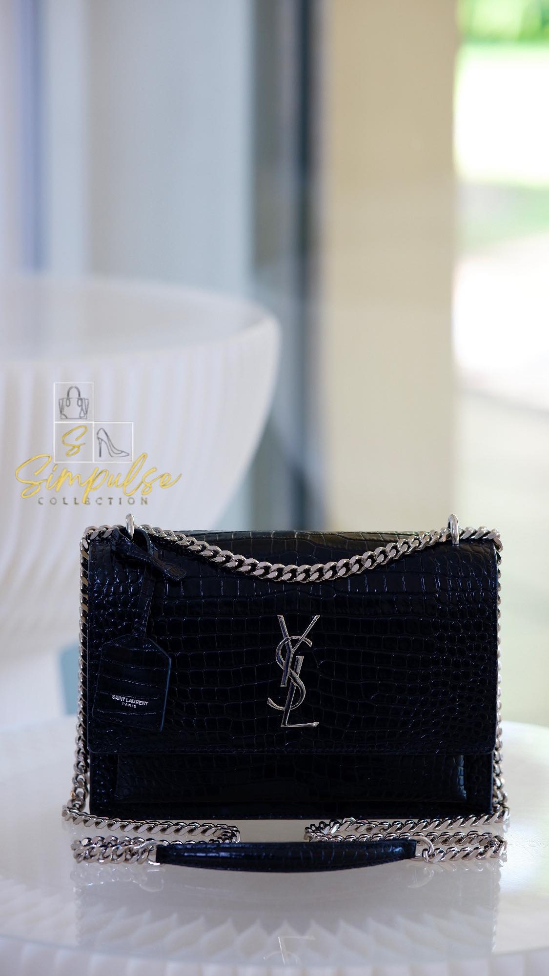 Y S L Sunset Medium Croc Embossed