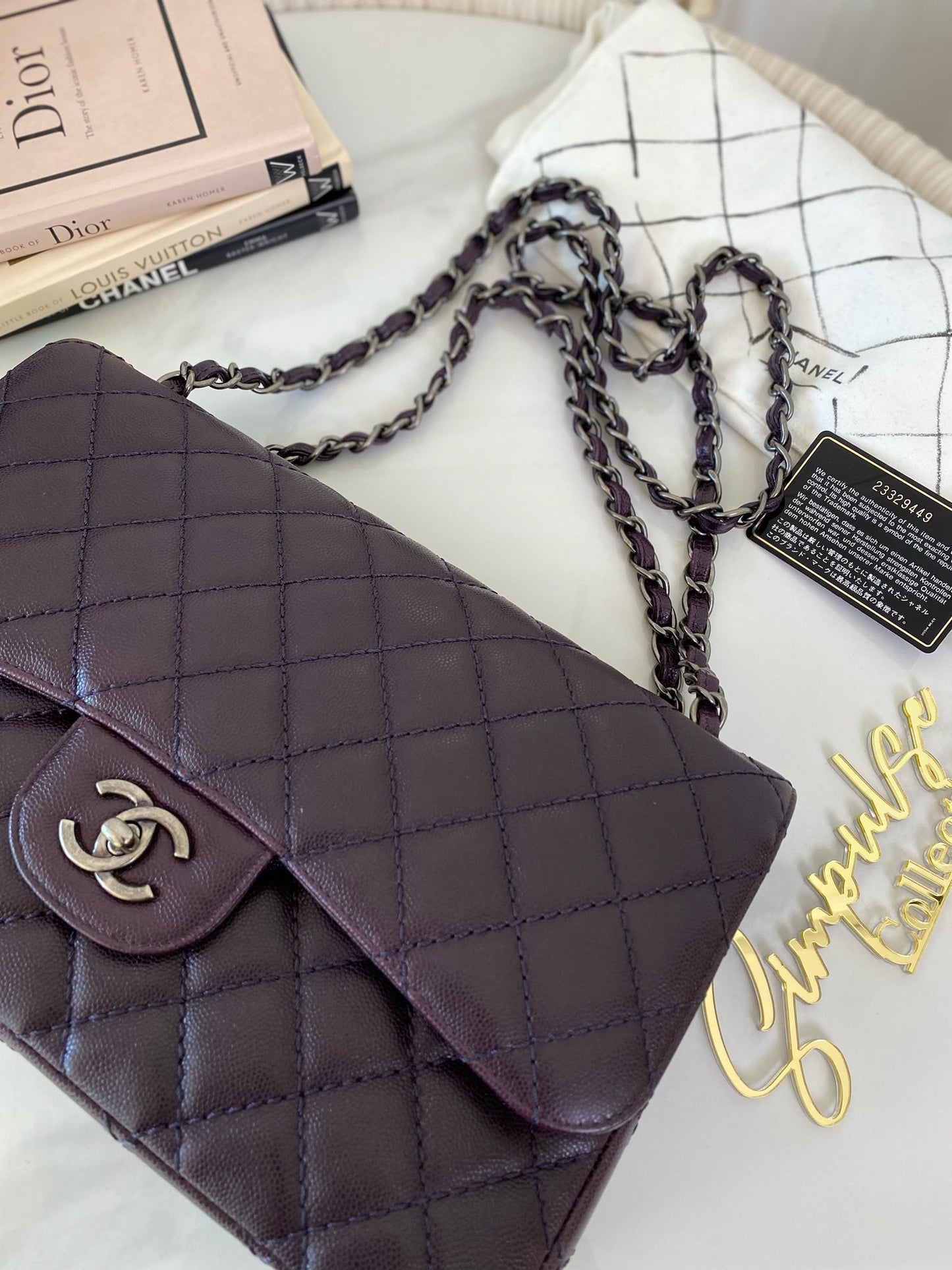 Chanel Jumbo Double Flap Plum Caviar Ruthenium Hardware