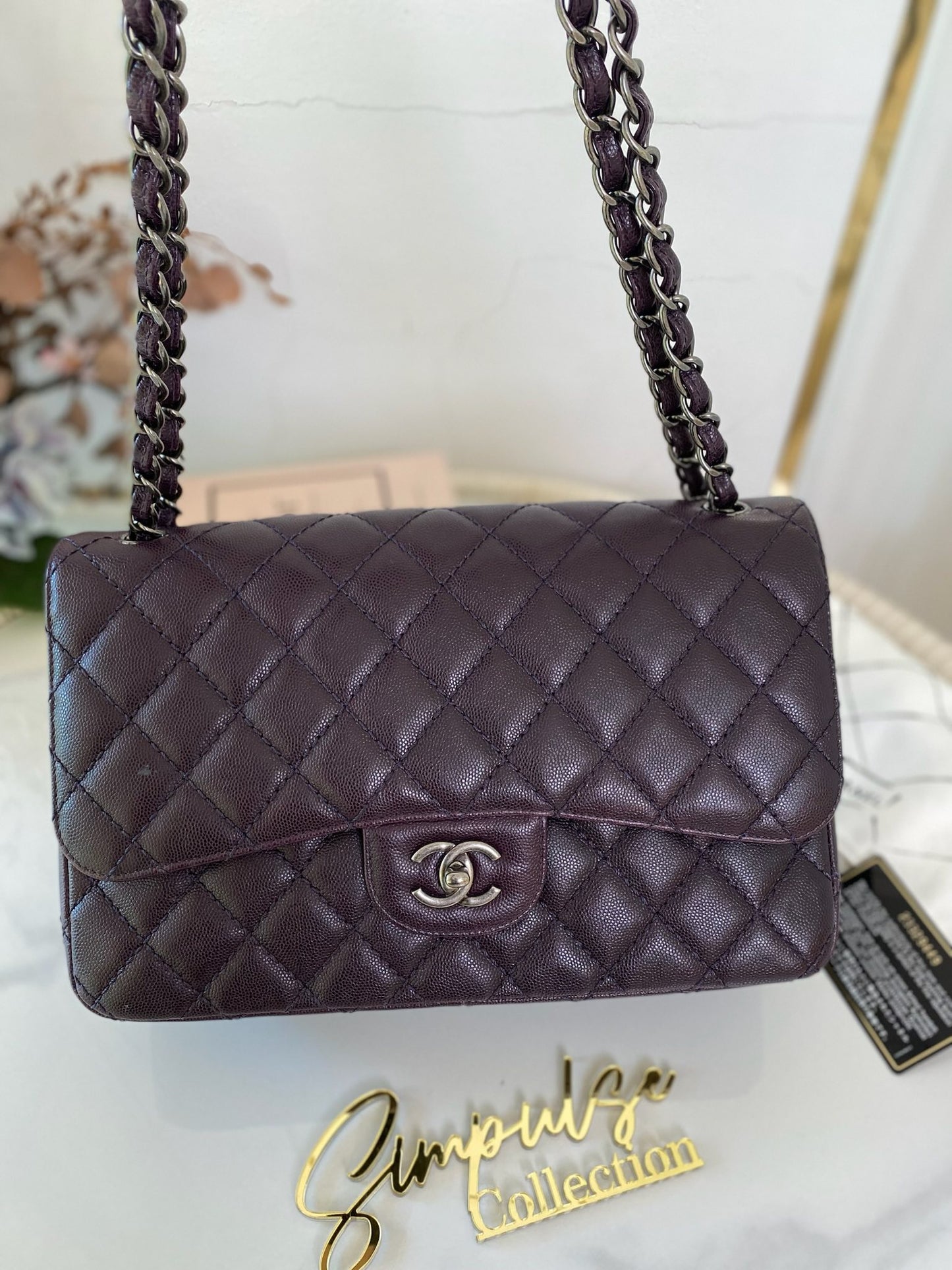 Chanel Jumbo Double Flap Plum Caviar Ruthenium Hardware