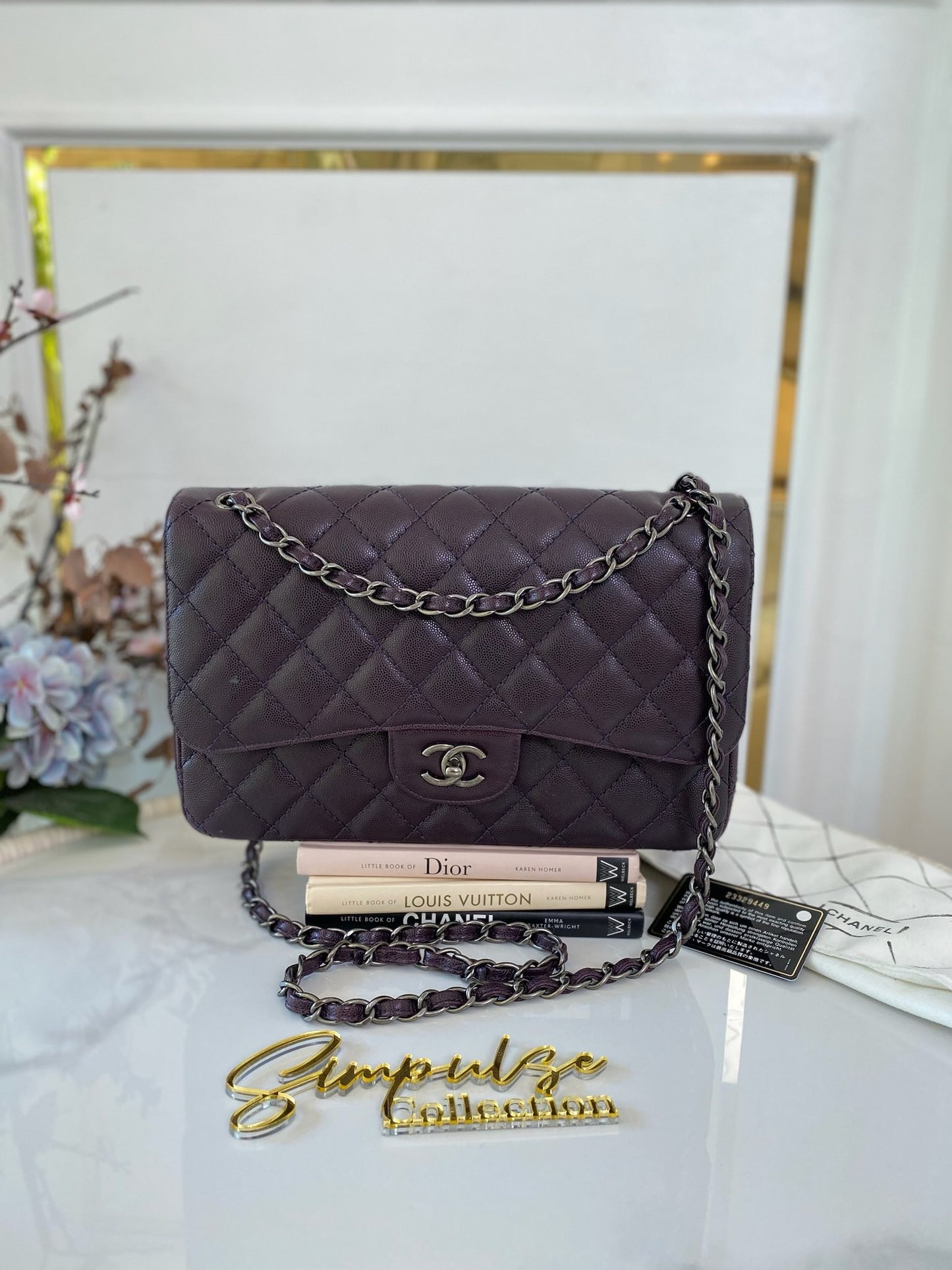 Chanel Jumbo Double Flap Plum Caviar Ruthenium Hardware