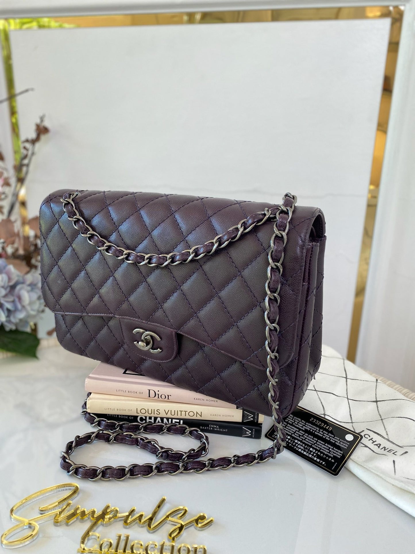 Chanel Jumbo Double Flap Plum Caviar Ruthenium Hardware