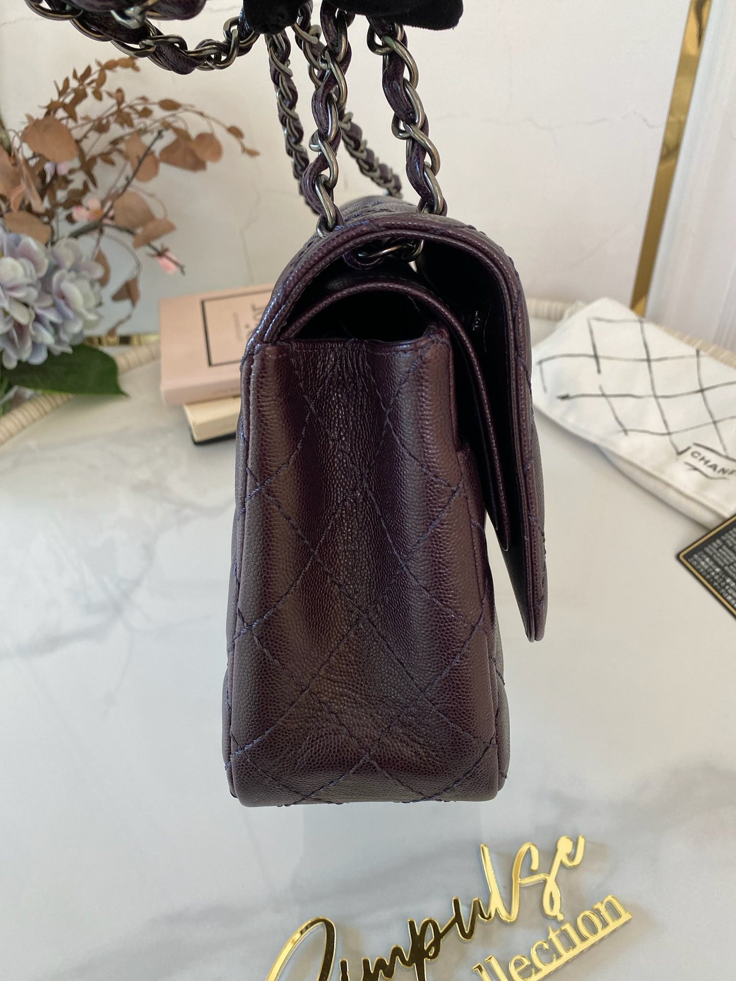 Chanel Jumbo Double Flap Plum Caviar Ruthenium Hardware