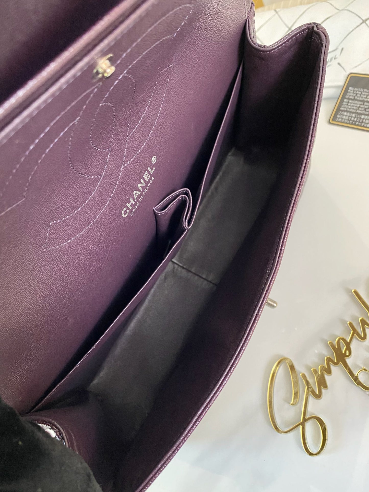 Chanel Jumbo Double Flap Plum Caviar Ruthenium Hardware
