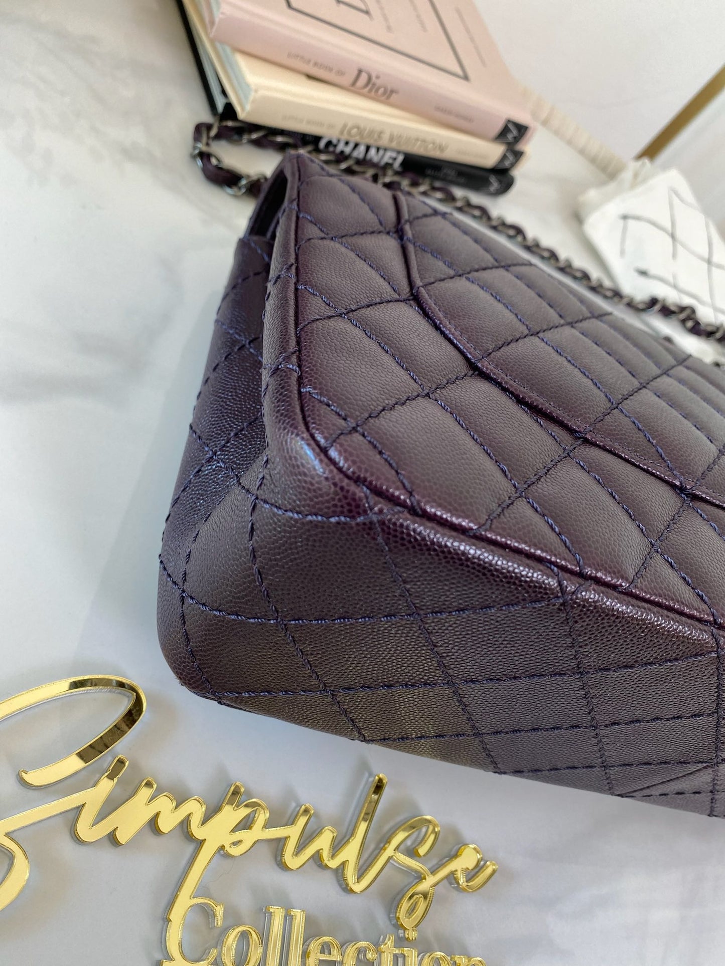 Chanel Jumbo Double Flap Plum Caviar Ruthenium Hardware
