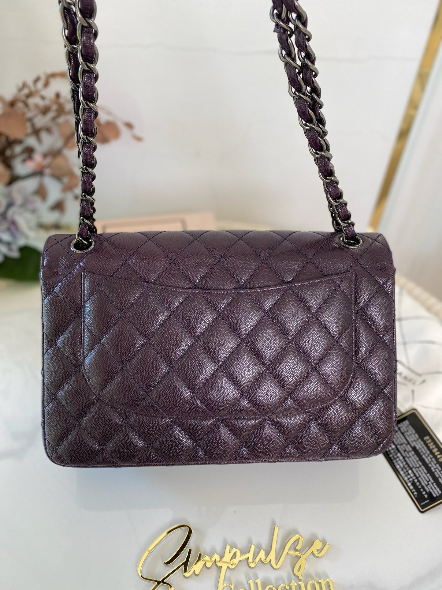 Chanel Jumbo Double Flap Plum Caviar Ruthenium Hardware