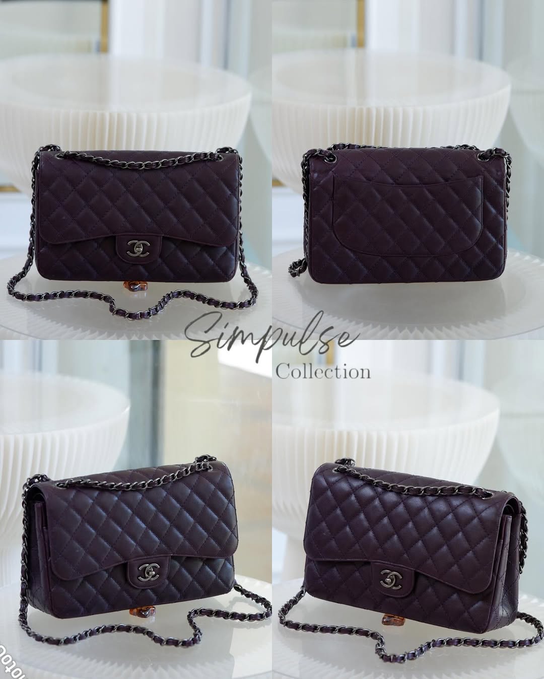 Chanel Jumbo Double Flap Plum Caviar Ruthenium Hardware