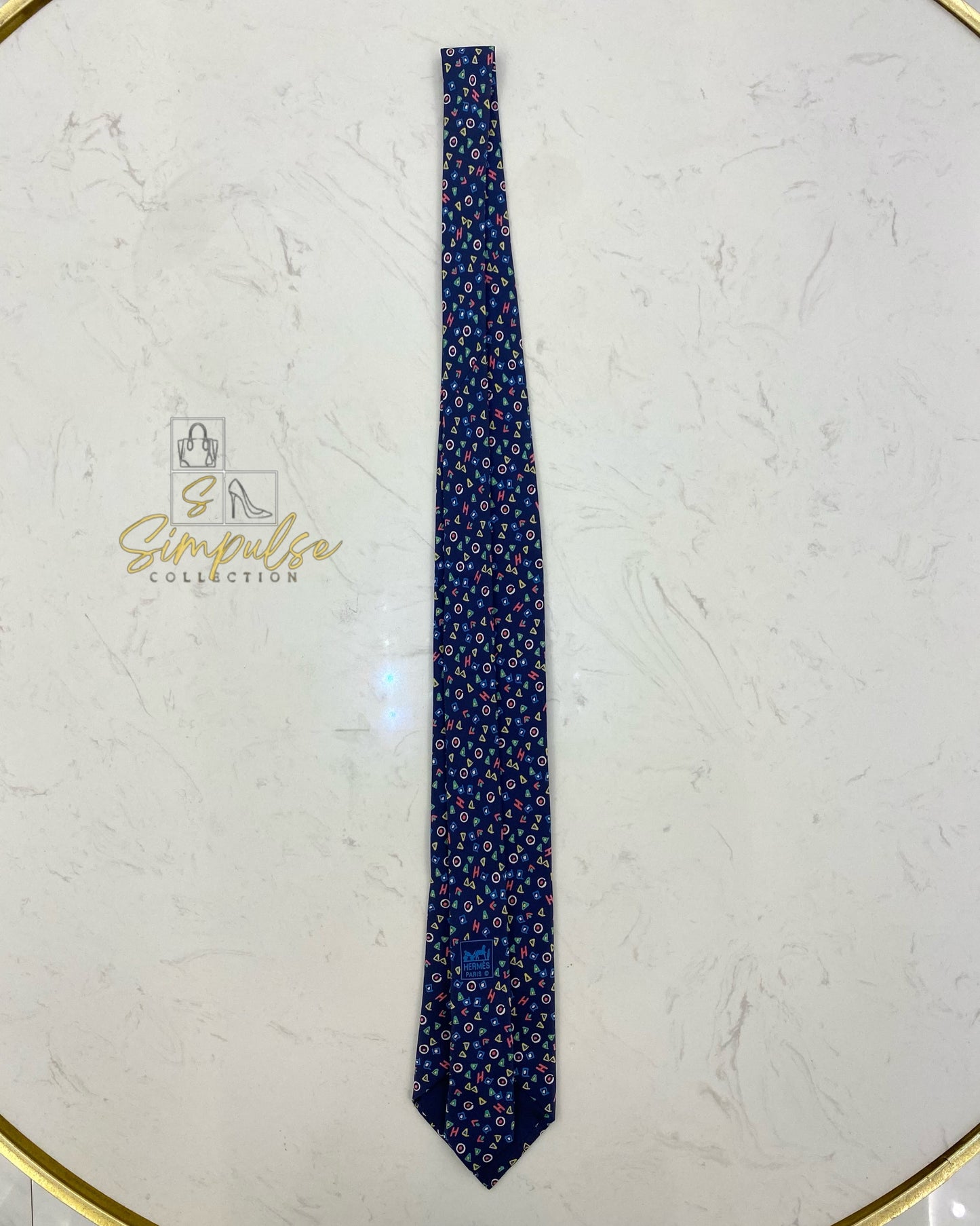 HERMES NAVY BLUE w/ COLORFUL GEOMETRIC SHAPE