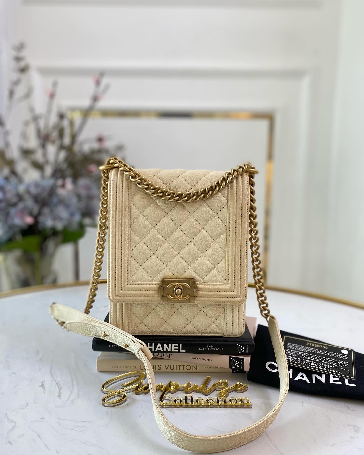 Chanel North South Boy Flap Caviar Offwhite Leather GHW