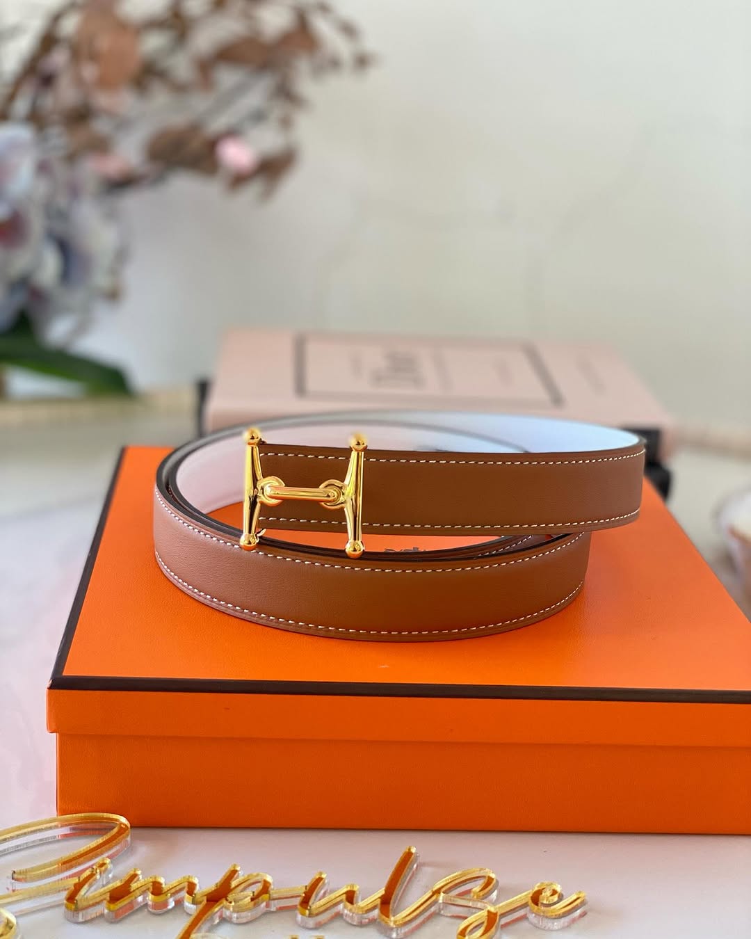 H Belt Reversible Tan/White