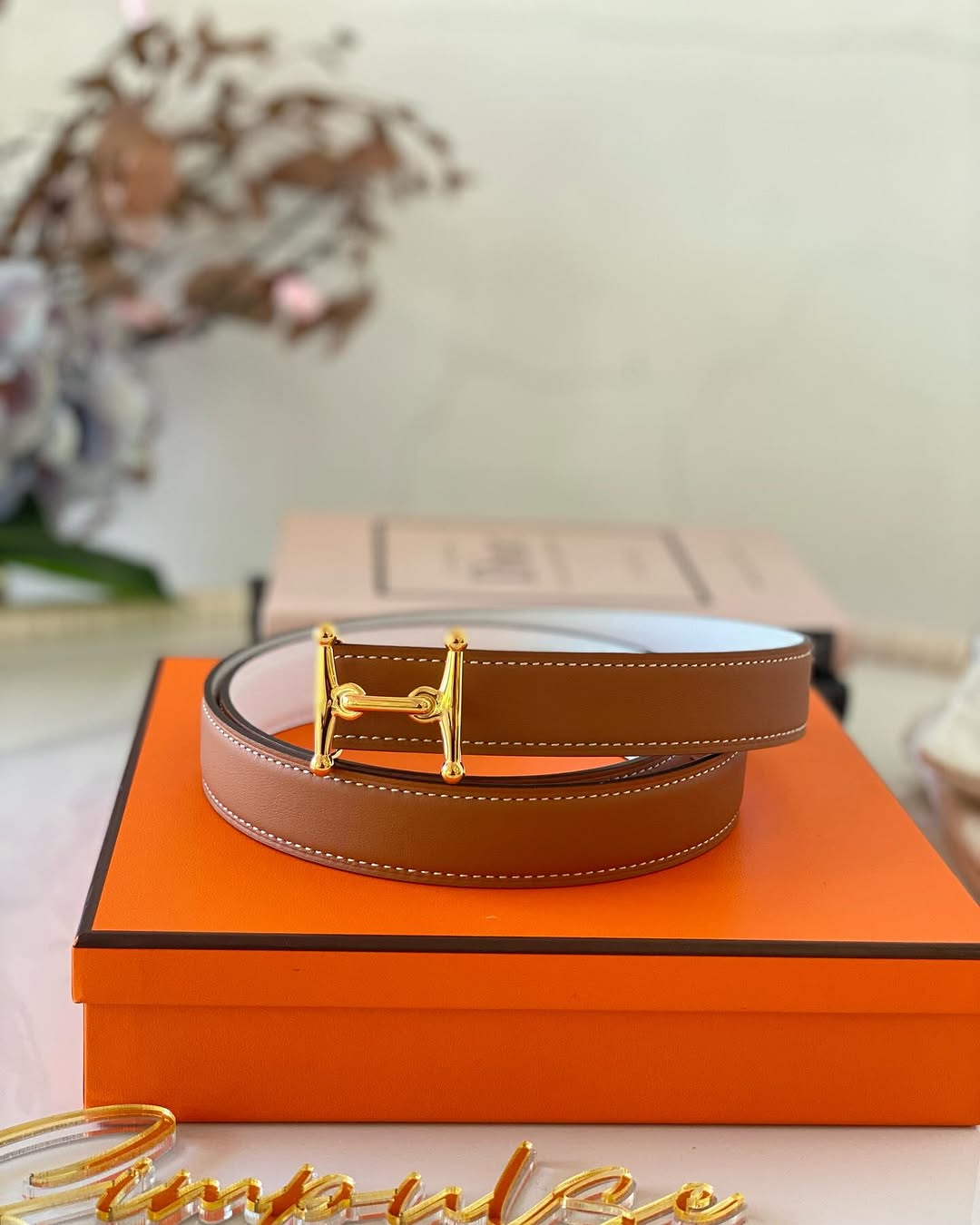 H Belt Reversible Tan/White