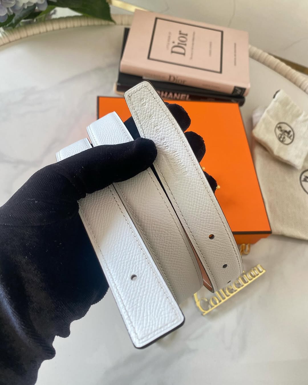 H Belt Reversible Tan/White
