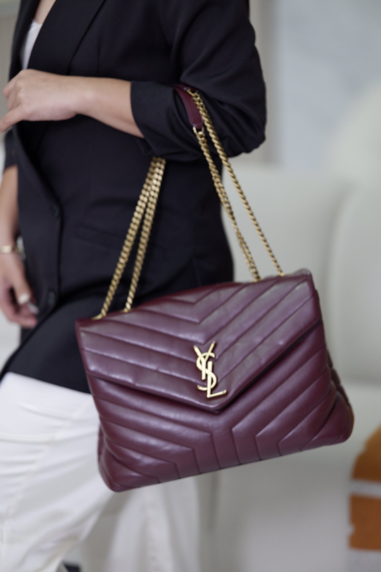Yves Saint Laurent Lou Medium Quilted Burgundy