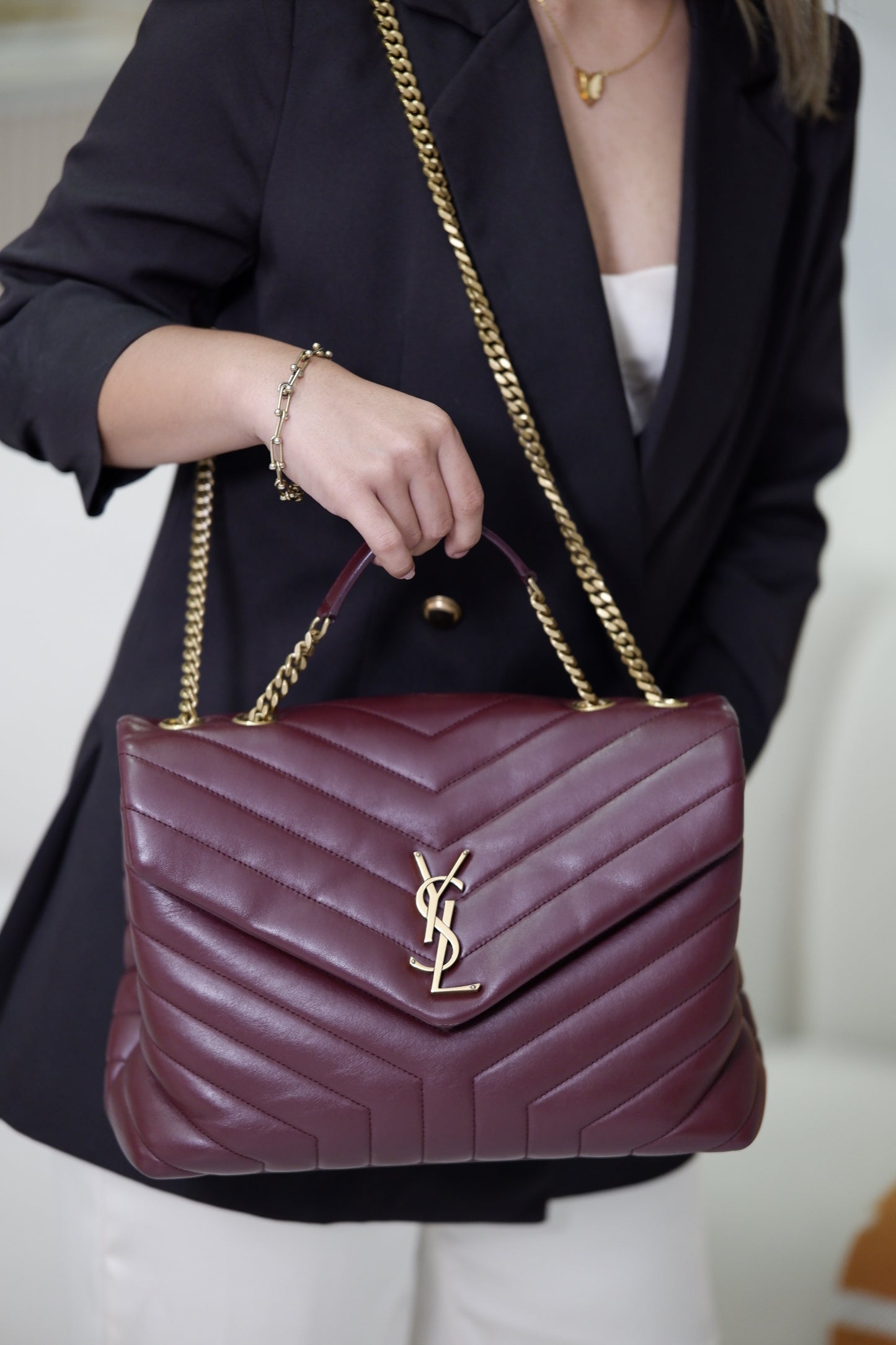 Yves Saint Laurent Lou Medium Quilted Burgundy
