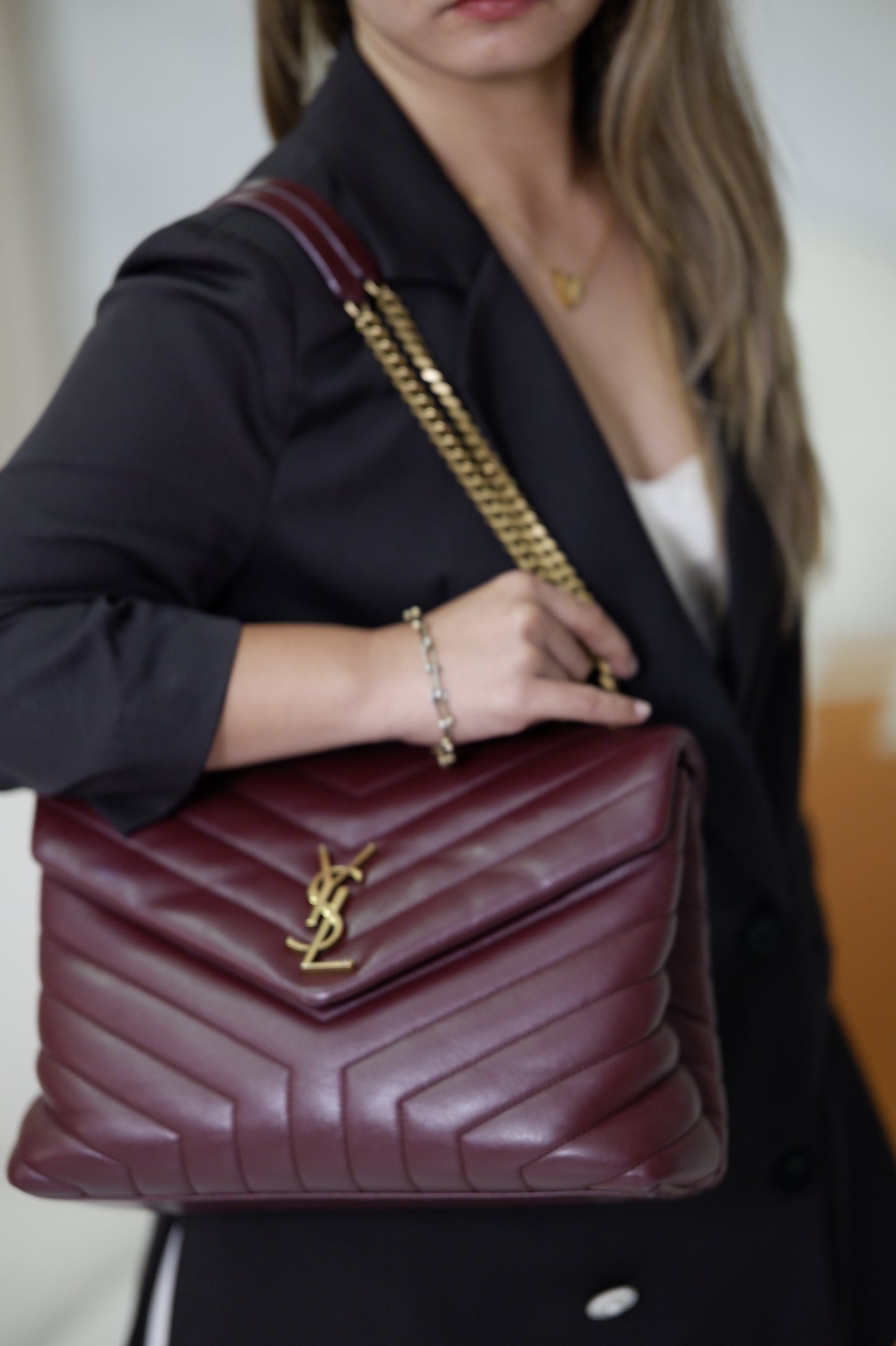 Yves Saint Laurent Lou Medium Quilted Burgundy