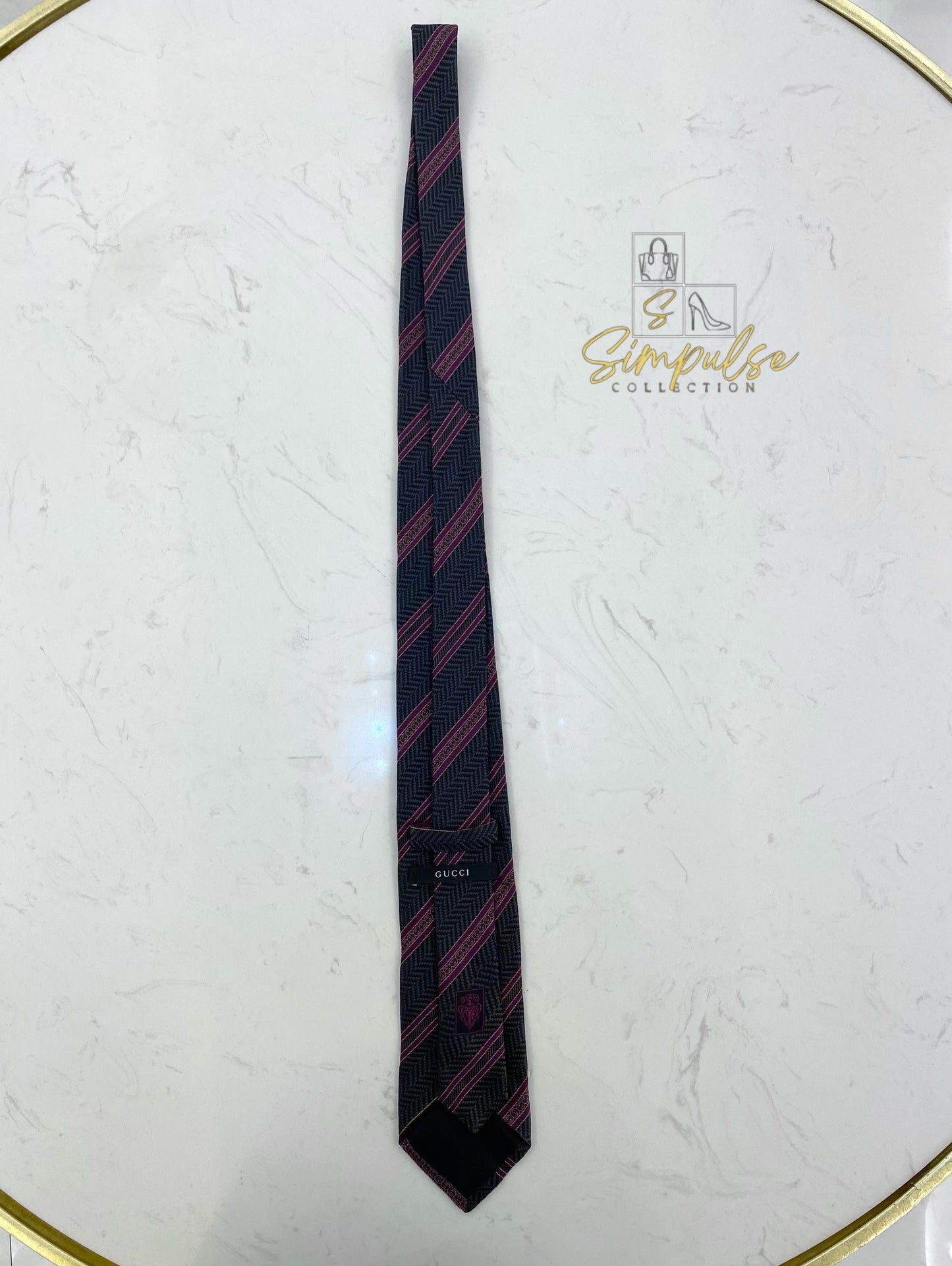 GUCCI BLACK HERRINGBONE NECKTIE