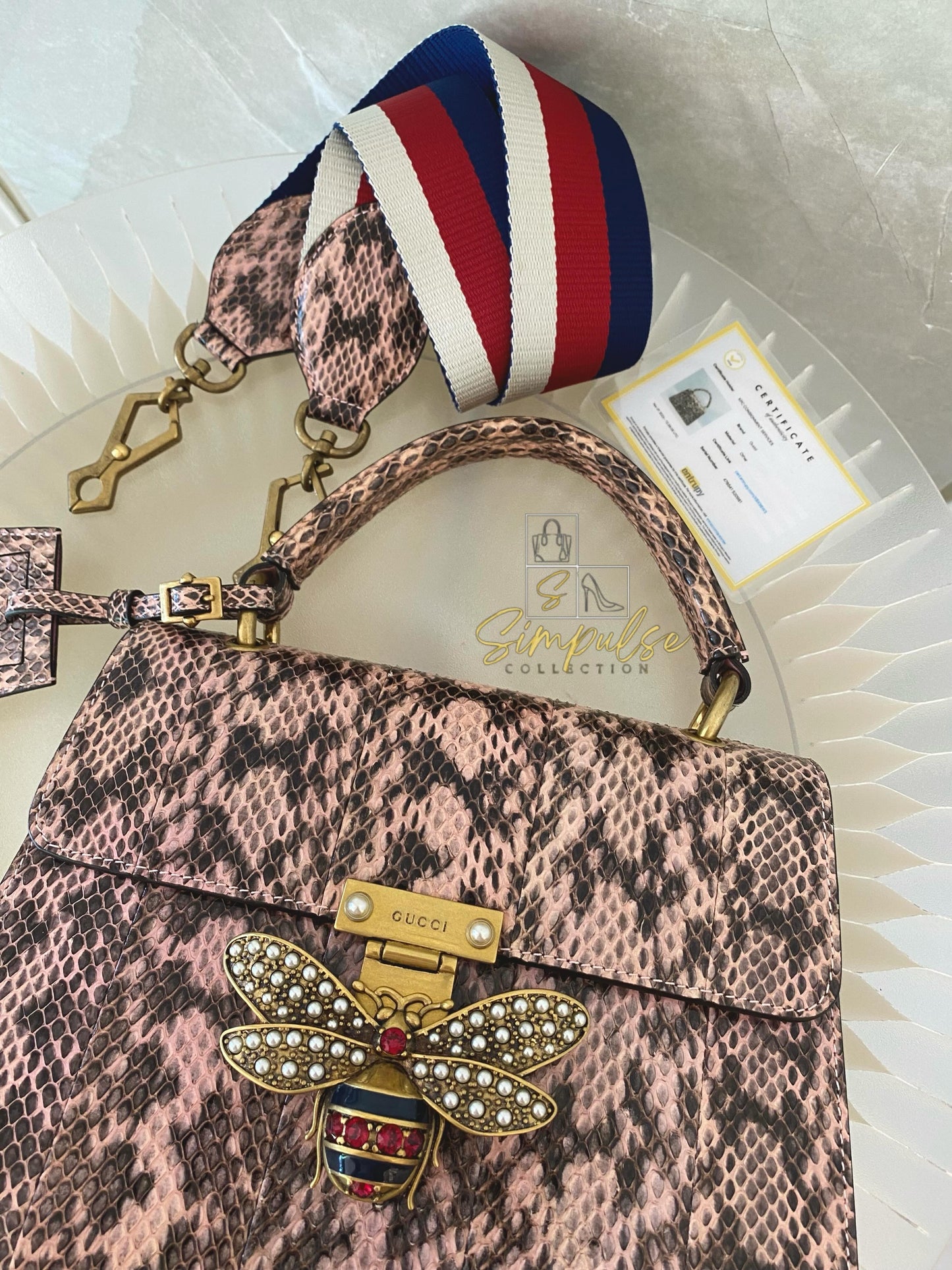 Gucci Queen Margaret Small Snakeskin Top Handle in Pink