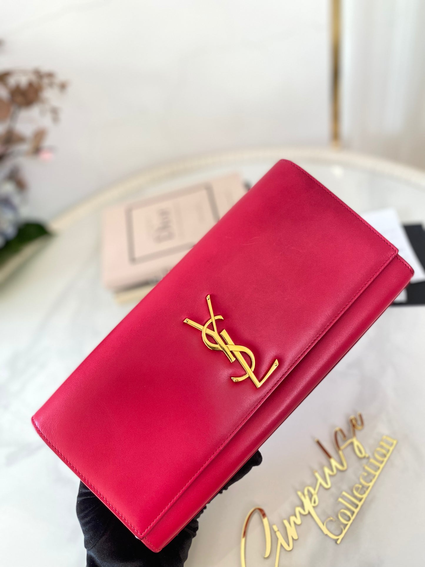 Y S L Kate Monogrammed Leather Clutch Bag
