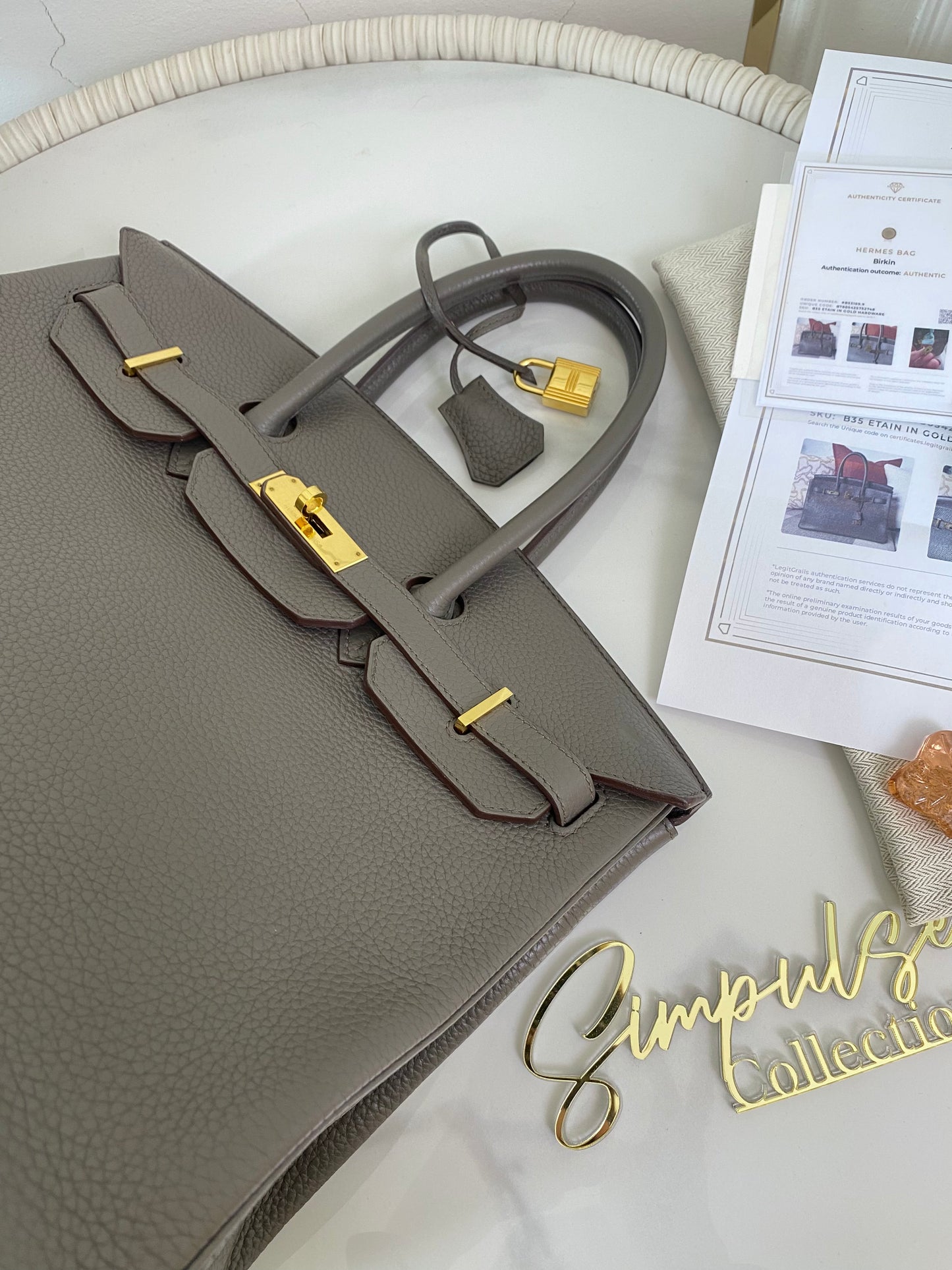 Hermes Birkin 35 Etain GHW