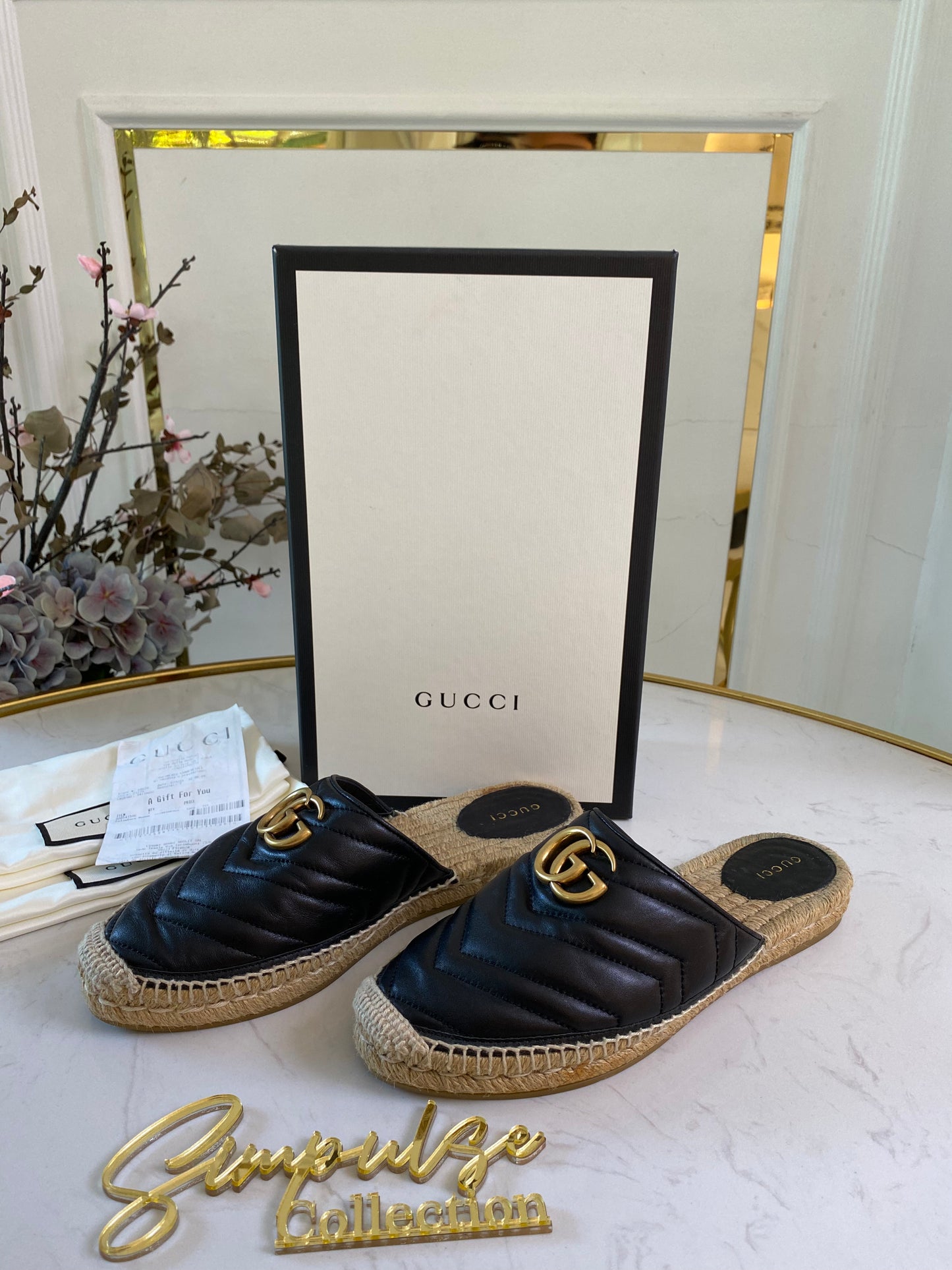 G Marmont Black Leather Slides