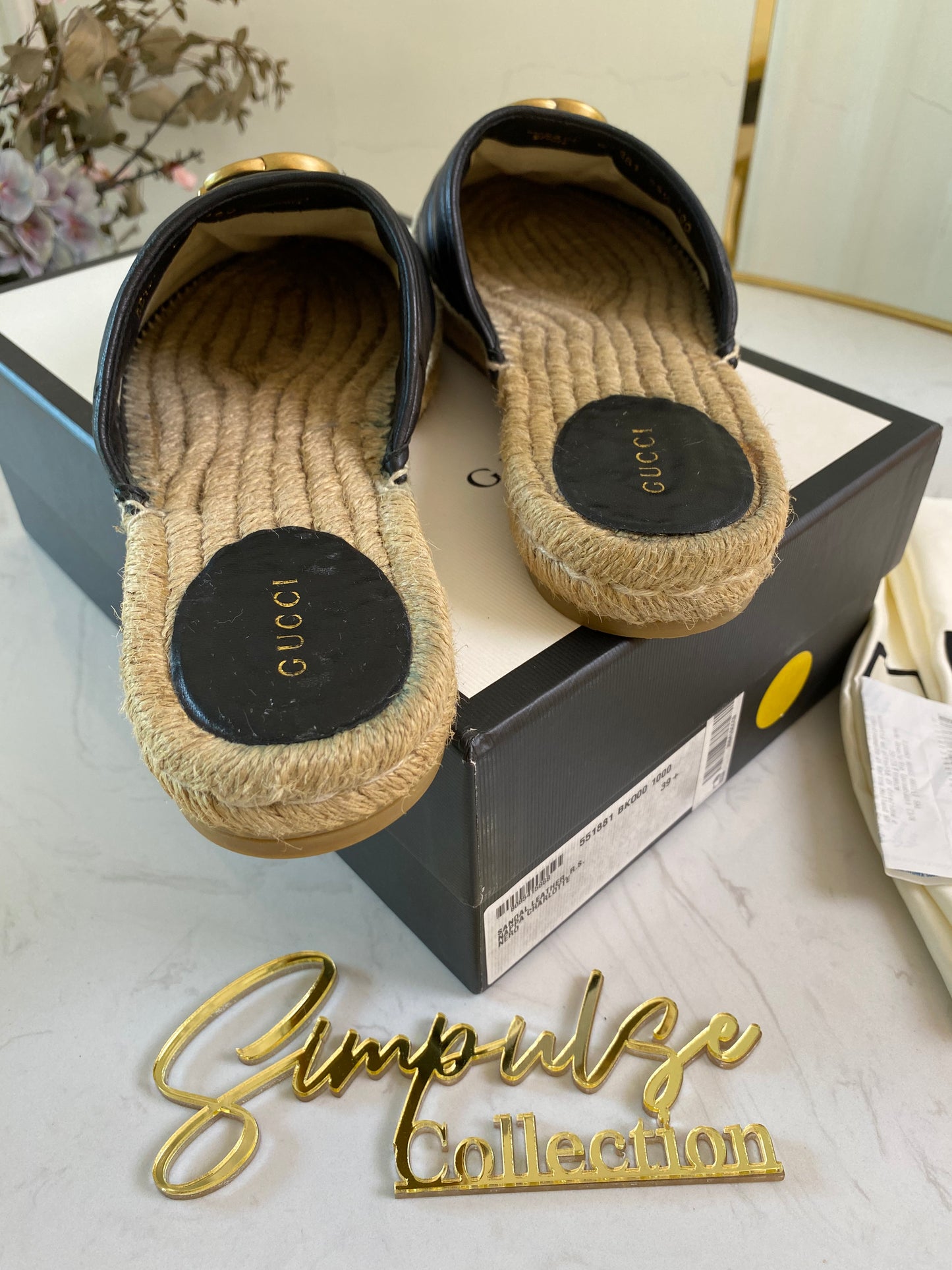 G Marmont Black Leather Slides